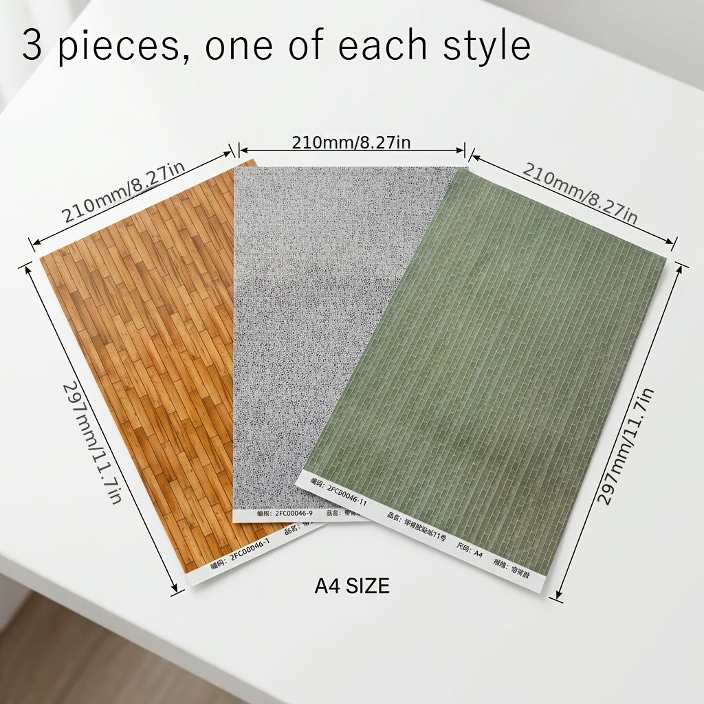 TEMU 3pcs Papiers de fond pour modèles miniatures auto-adhésifs, 3pcs Textures réalistes (Grain de bois, Mur de , ) - Convient pour la fabrication de