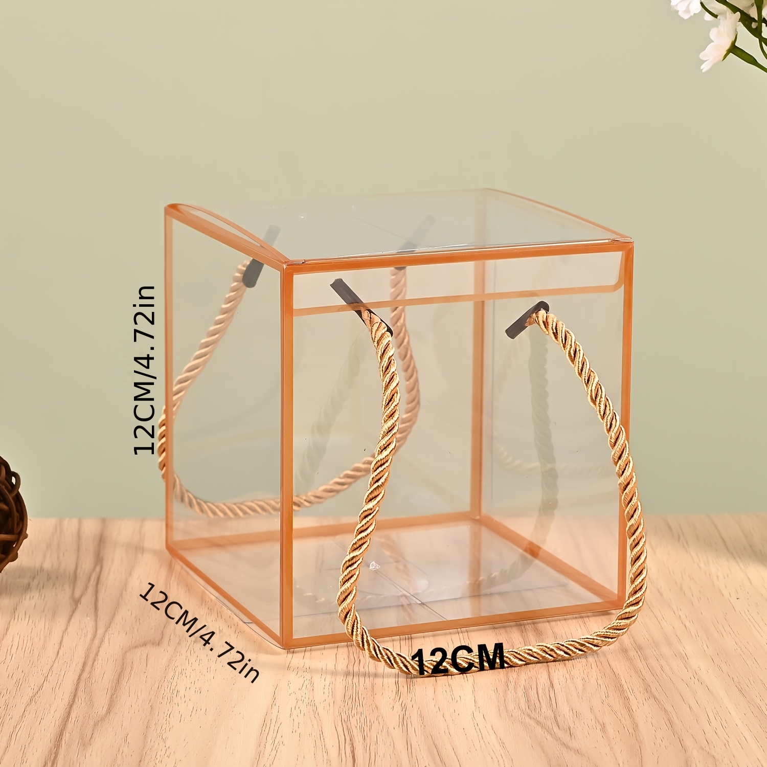Image of 2pcs, Transparent Gift Box With Long Rope Handle And , Transparent Pvc Cube Gift Box, Suitable For Weddings, Birthdays, Bridesmaids' Proposal Gifts, Luxurious Floral And Souvenir Packaging