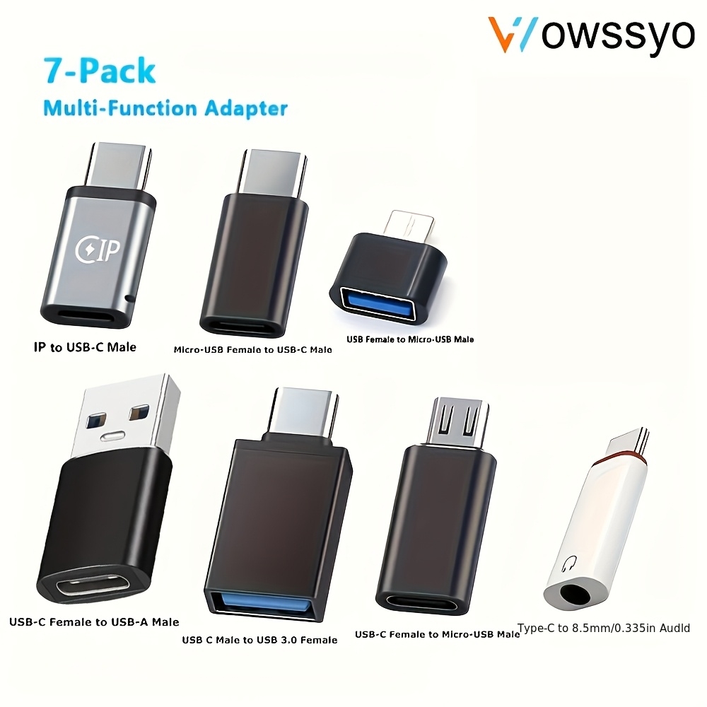 exclusive 7-Pack Wowssyo Usb Adapters | Type-C, Usb, Micro, 3.5Mm Audio Compatible, Male To Female, For Laptops, Pc, Car & More, Includes Transparent Storage Bag With Hook 4 exclusive 7-Pack Wowssyo Usb Adapters | Type-C, Usb, Micro, 3.5Mm Audio Compatible, Male To Female, For Laptops, Pc, Car & More, Includes Transparent Storage Bag With Hook - Image 4