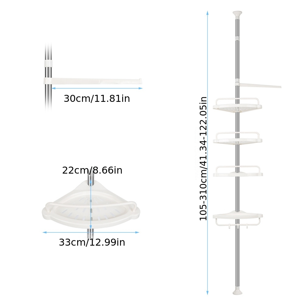 E-shop Verstellbarer Duschregal aus Edelstahl, 105-310Cm Spannstange Eckregal für Badezimmer, Pool und Umkleide, Rostfreier Organizer