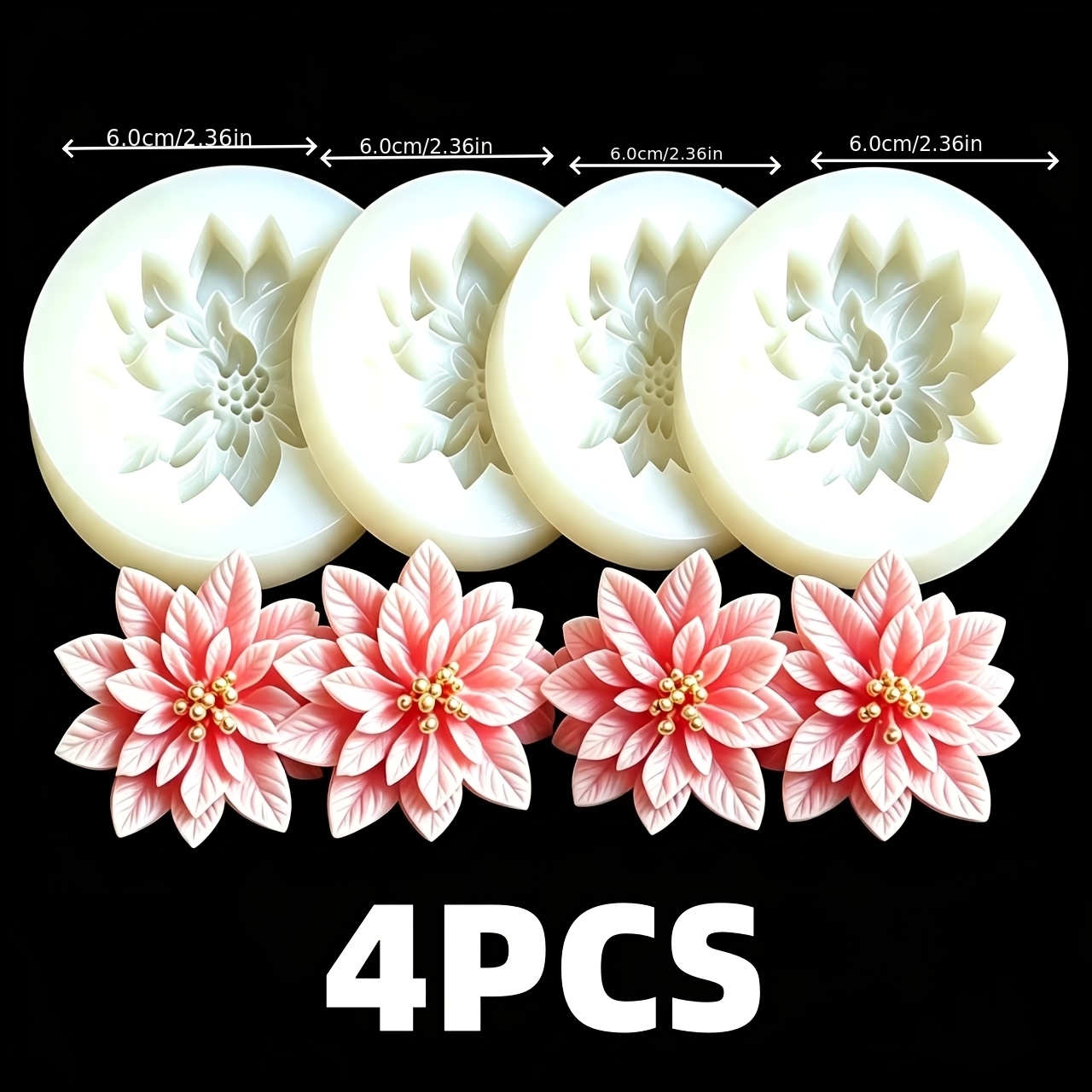 TEMU Clay Molds - 4pcs Christmas Flower Silicone Mold Set, Holly Leaf Shaped Tools For Aromatherapy Candles, Resin, Clay, Gypsum, And Plaster, Ideal