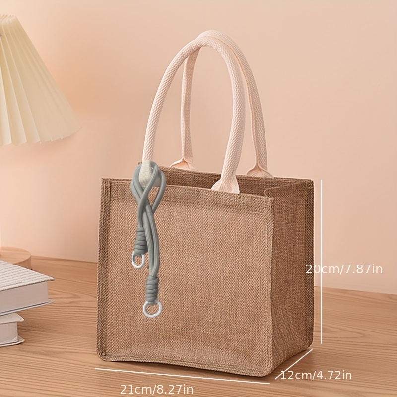 TEMU Bolsa de Arpillera de Moda Bolsa de Arpillera Pintada a Bolsa de de Bolsa de Arpillera Bolsa de Compras Bolsa Laminada con Colgante de Cuerda