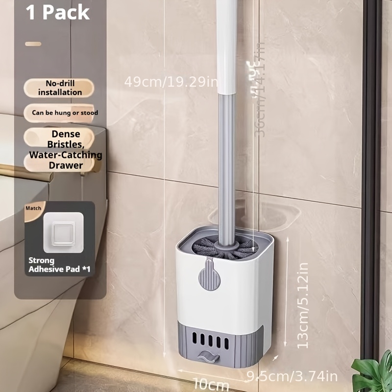 TEMU 1 Set Toilet Brush Set, Wall-mounted Long Handle Toilet Cleaning Brush With Holder, With , Flexible Toilet Brush, , Bathroom Cleaning Brush,