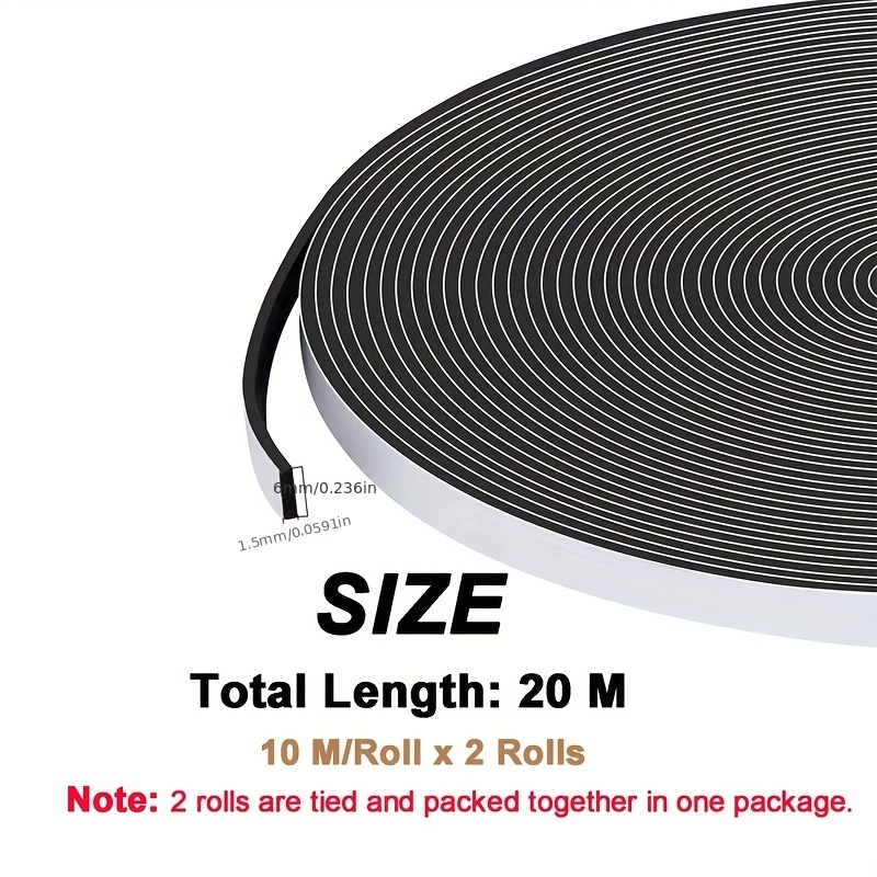 E-shop 20M Schwarze Neopren Schaumstoff Dichtungsband Selbstklebend Tür- und Fensterdichtung, 6Mm Breit X 1.5Mm Dick/20M Langer Gummi Isolierstreifen,