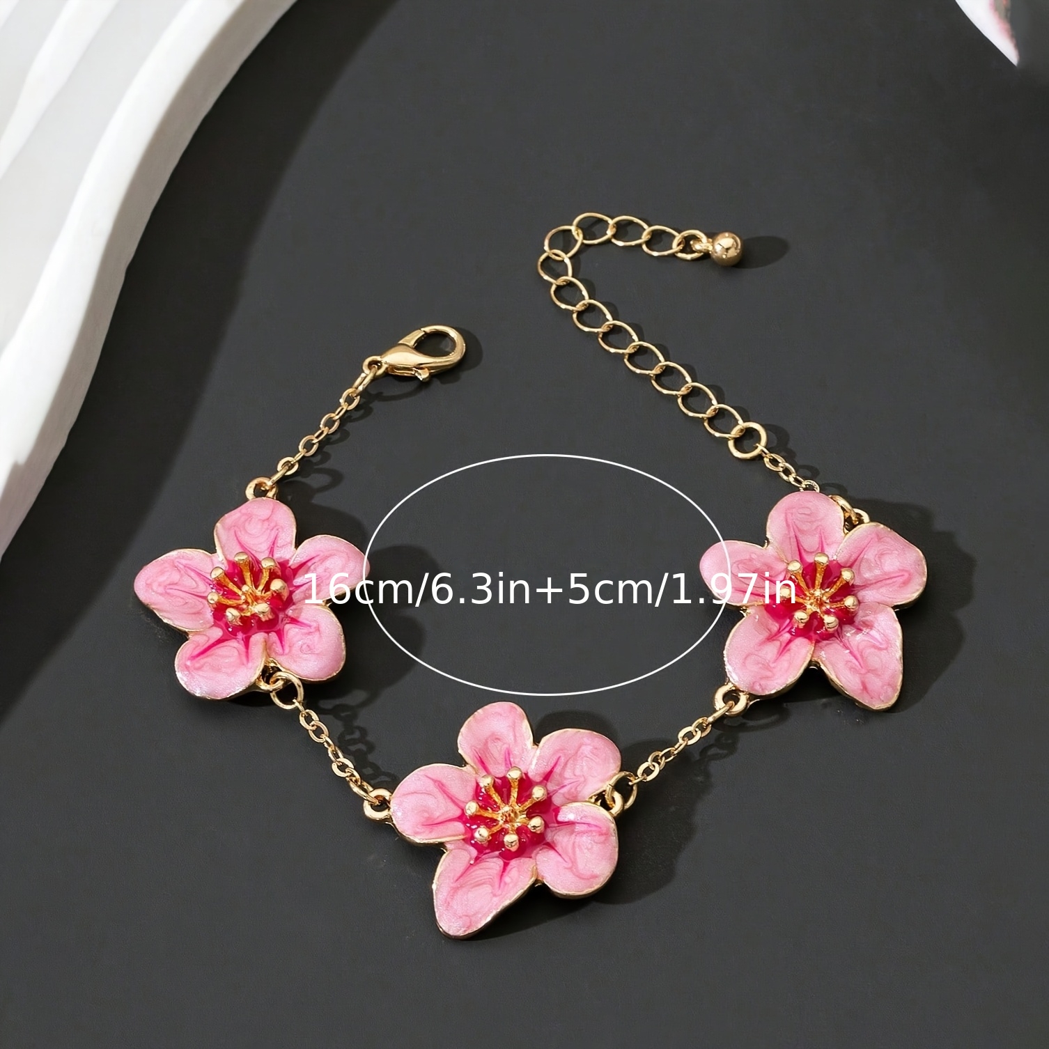 Women's Pink Flower Bracelet, Five-Leaf Floral Design