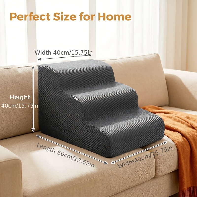 3 step removable and washable cat and dog staircase 3 tier high density memory foam dog ramp 3 tier dog ramp suitable for sofas non slip pet stairs extra wide and deep dog steps 3 step staircase sponge pet climbing steps staircase for cats