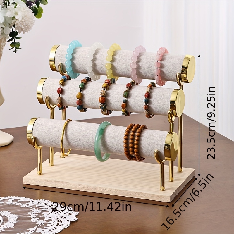 TEMU 1pc Heavy-duty Wooden Display Stand - Multi-tier Jewelry Organizer For Bracelets, Watches & Chains, Commercial-grade Boutique Showcase Or Home