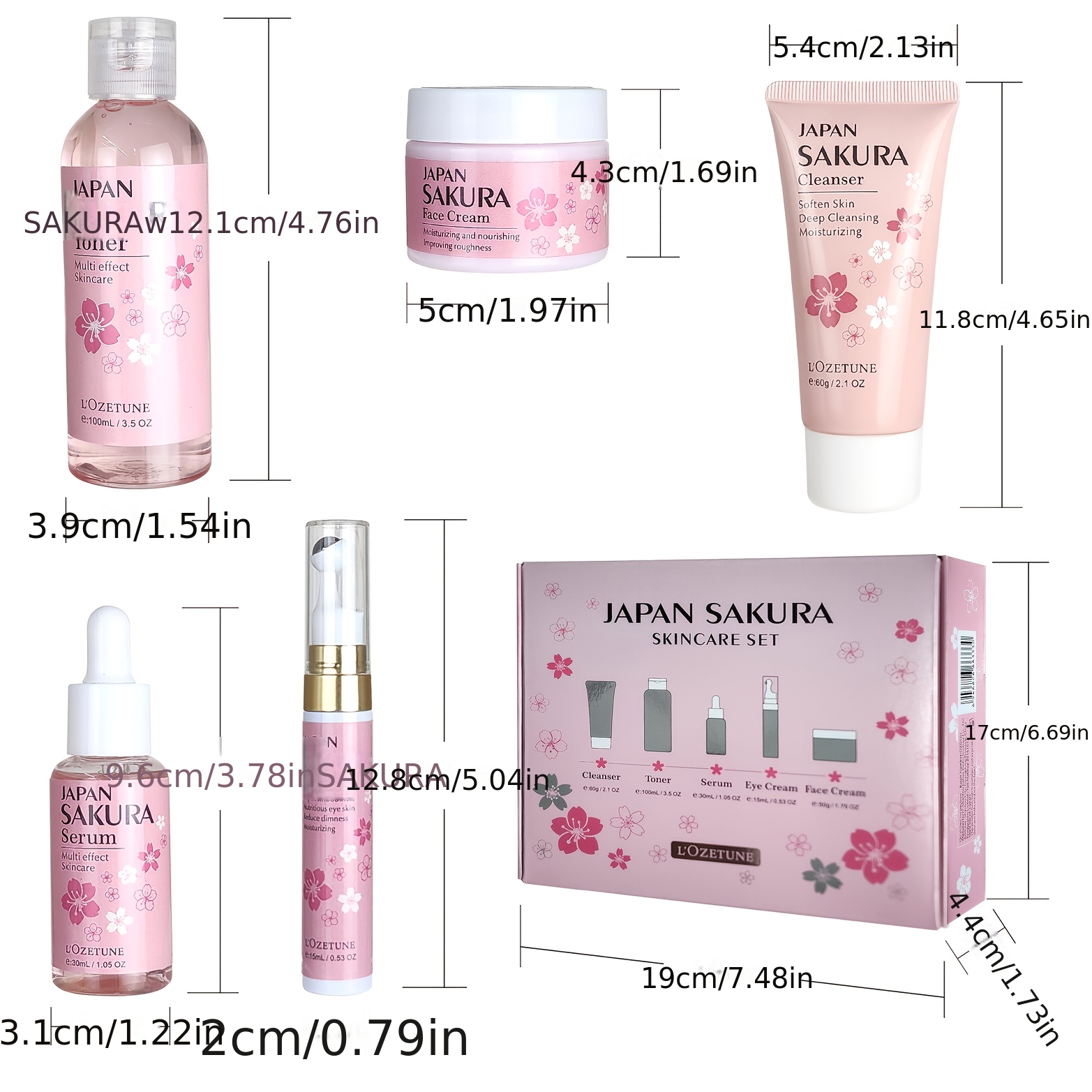 Cherry Blossom Skincare and Beauty Care Set, Includes Moisturizing Toner, Eye Cream, Facial Cleanser, Face Cream, and Cherry Blossom Essence. Suitable for All Skin Types: Dry, Normal, and Combination. Ideal for Post-facial Hair Removal Beauty Care. - Image 6
