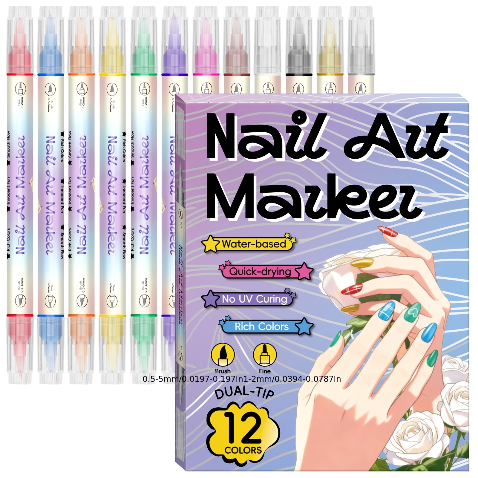 12pcs dual end metallic nail art pens set purple style quick dry nail pens dotting graffiti and line drawing tools nail design dual end design long   smooth ink   christmas gift birthday gift christmas decor