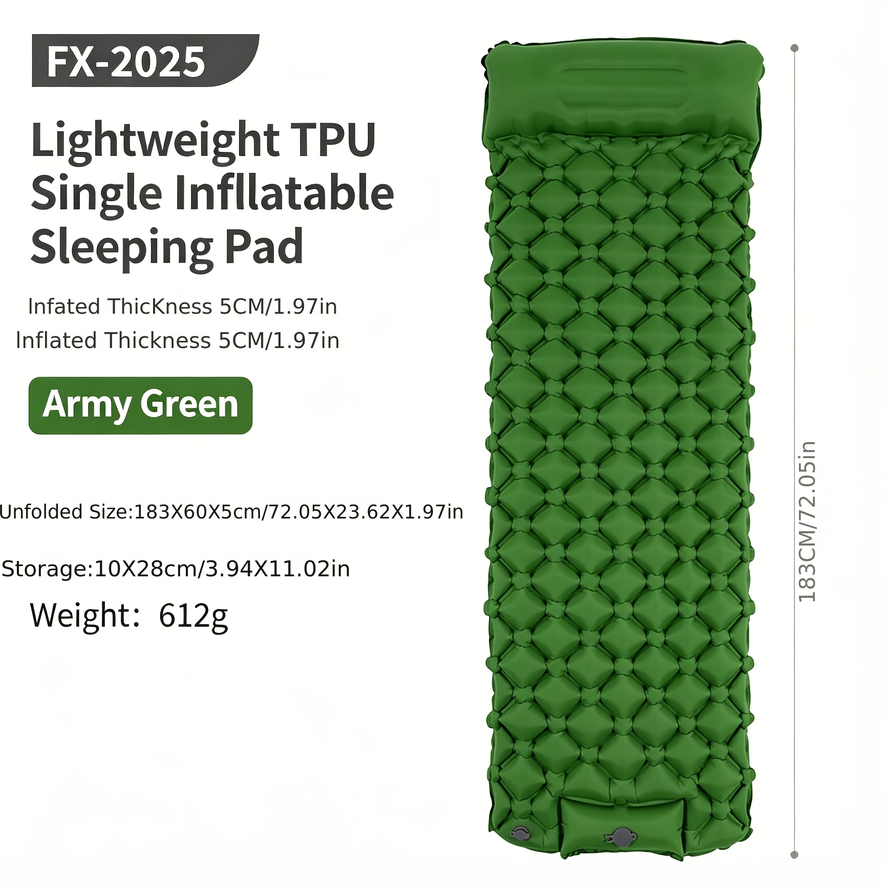 TEMU Built-in Foot Pump Travel Single Inflatable Mattress, 5cm Thick And Moisture-proof, With Storage Bag Suitable For Travel Inflatable Mattress, 3