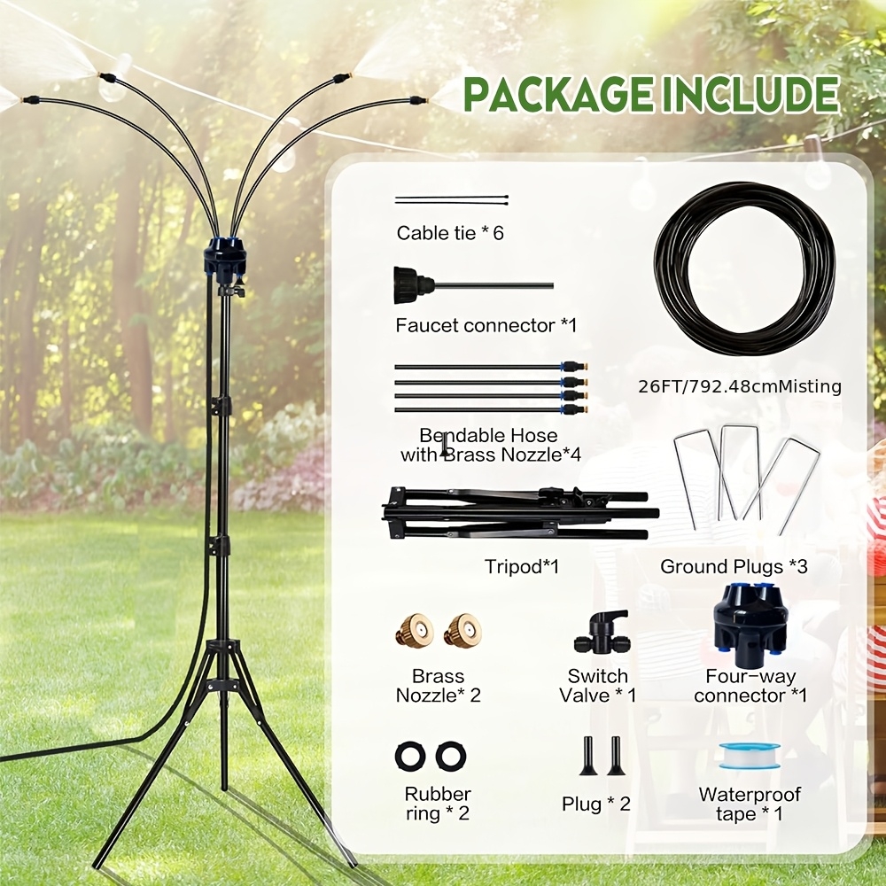 Image of Standing Spray Mist Cooling 360° Mist Misting System, Height Adjustable Outdoor Spray Mist Cooler With 4 Nozzles, Standing Mist Cooling System For Garden, Outdoor, Cooling, Patio, Balcony, Pool