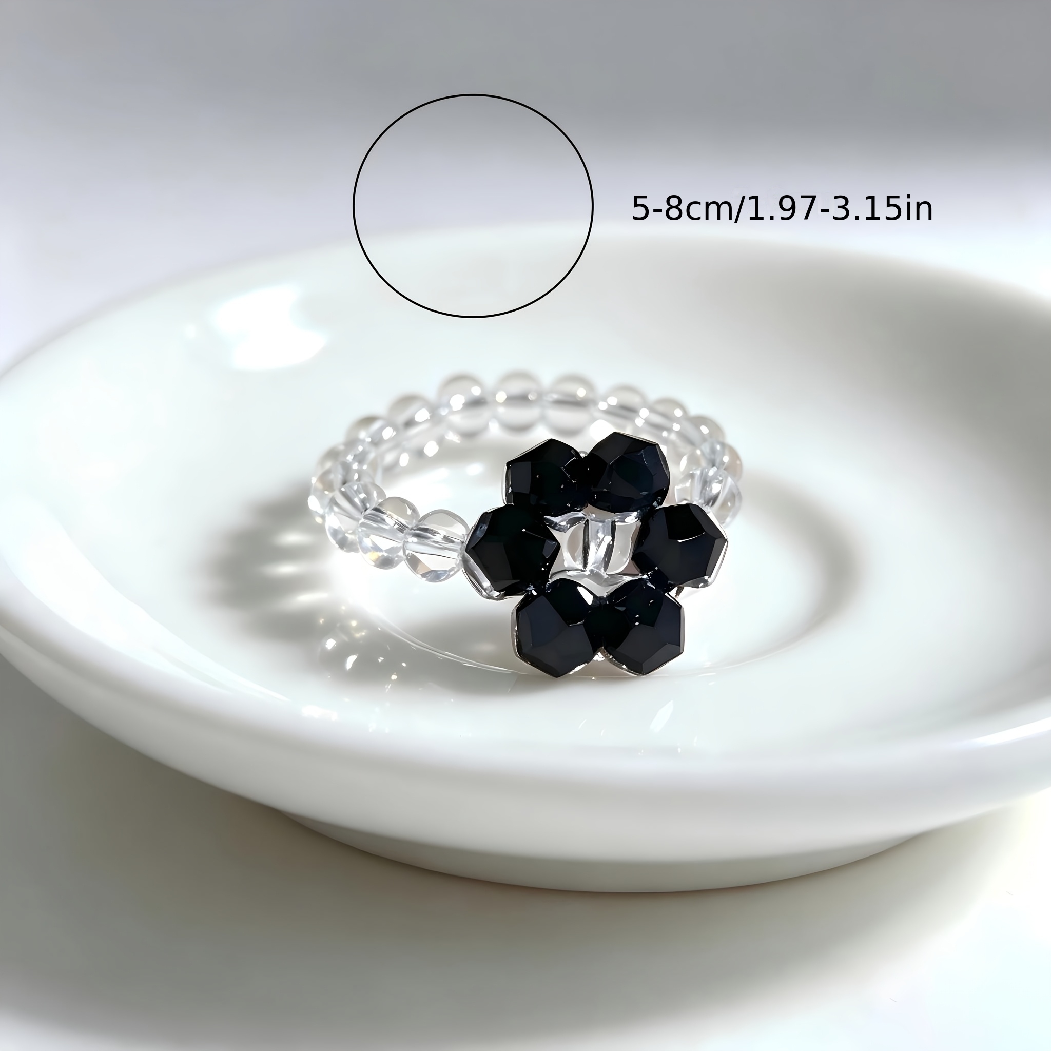 Women's Adjustable Elastic Cord Flower Shape Ring with Crystal