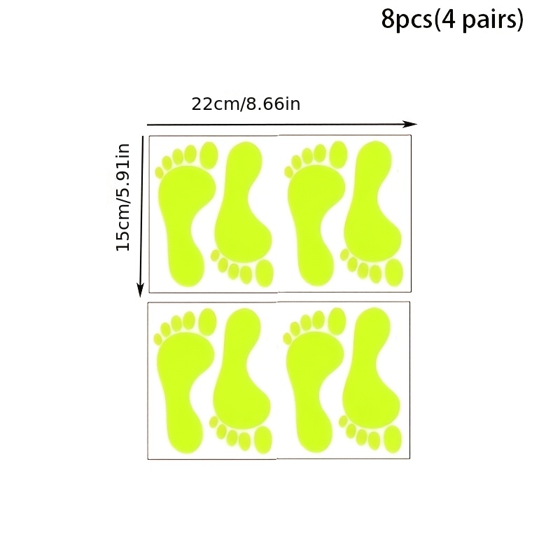 Image of 8pcs (4 Pairs) Green Luminous Footprint Wall Stickers, Suitable For Haunted Houses, Bedrooms, Living Rooms, Corridors And Wall Decoration; Self-adhesive, 2d Flat Design, 2d Flat