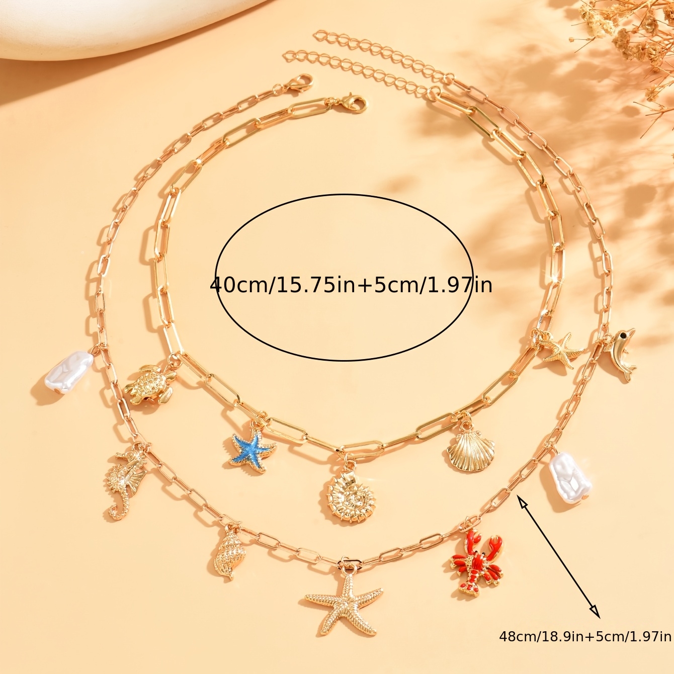 2pcs Beach Vacation Style Multi-Pendant Necklace