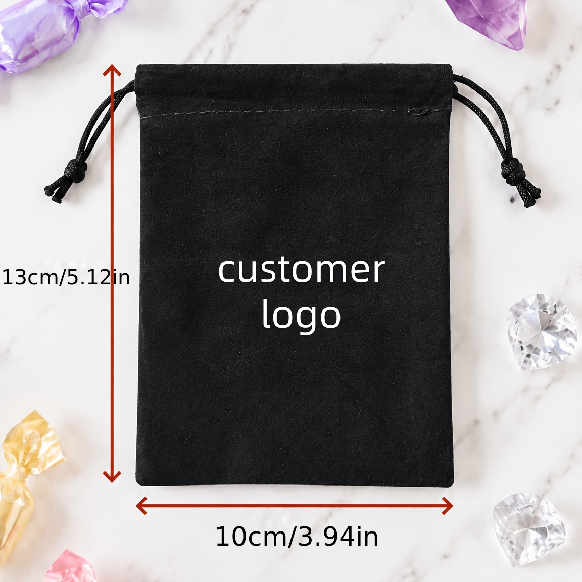 TEMU Sacchetti con coulisse in tessuto floccato, sacchetti personalizzati con stampa logo per gioielli, sacchetti regalo morbidi floccati per anelli,