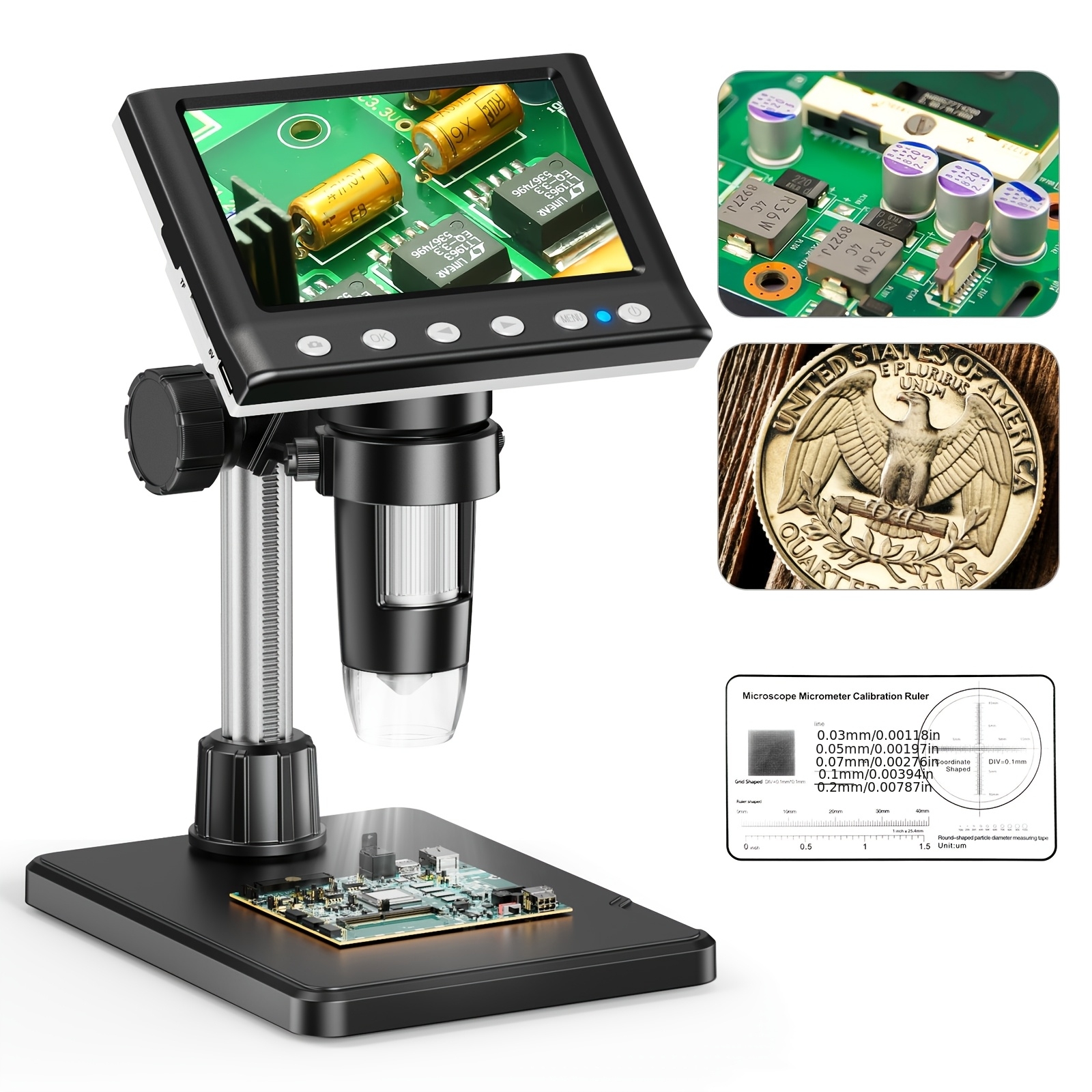 TEMU Digital Microscope, 4.3" Lcd Usb Coin Microscope, 1080p Error Coin Magnifier With 8 Adjustable Led Lights, Pc View, Compatible With Windows For