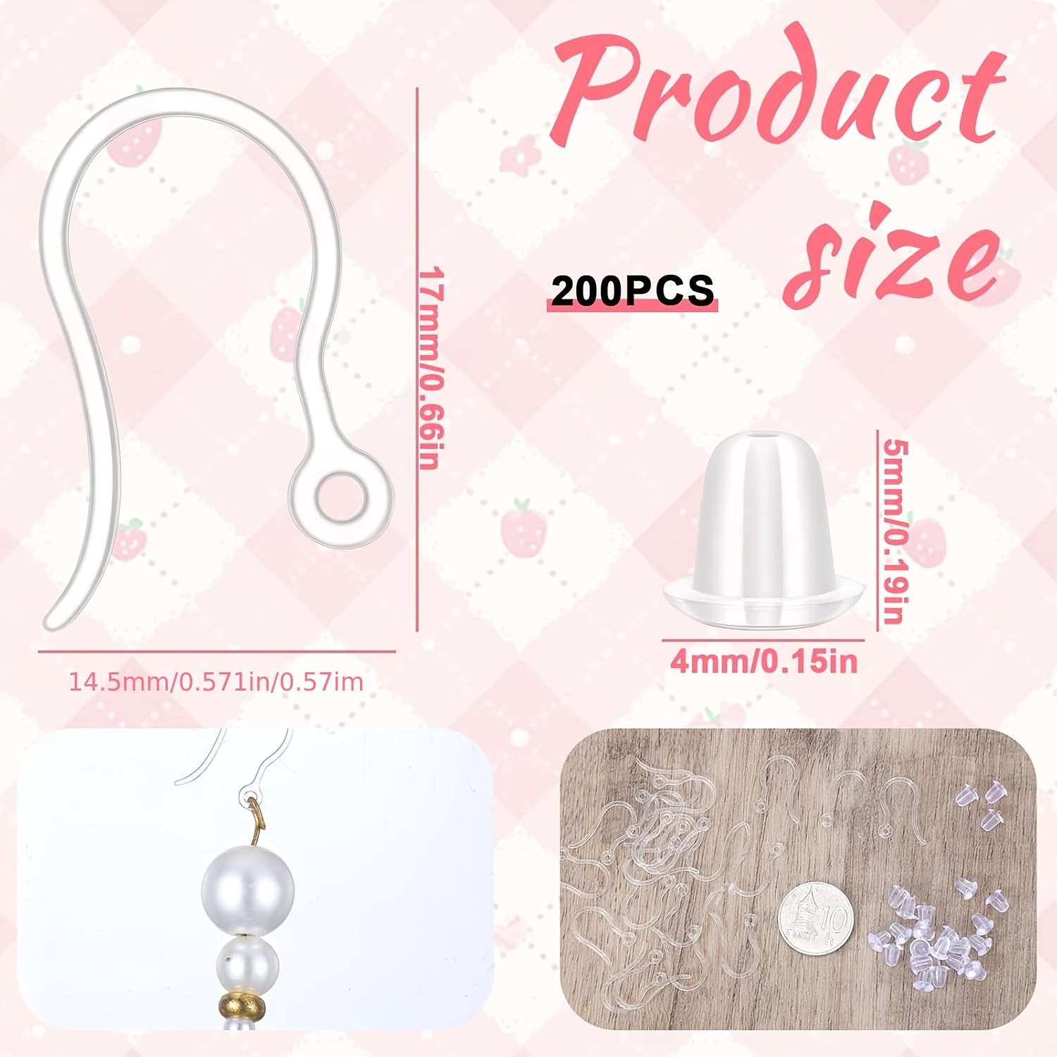 TEMU Set Of 200pcs Transparent Plastic Earring Hooks And Backs; Hypoallergenic Plastic Earrings With Ear Wires; Transparent French Ear Hooks Suitable