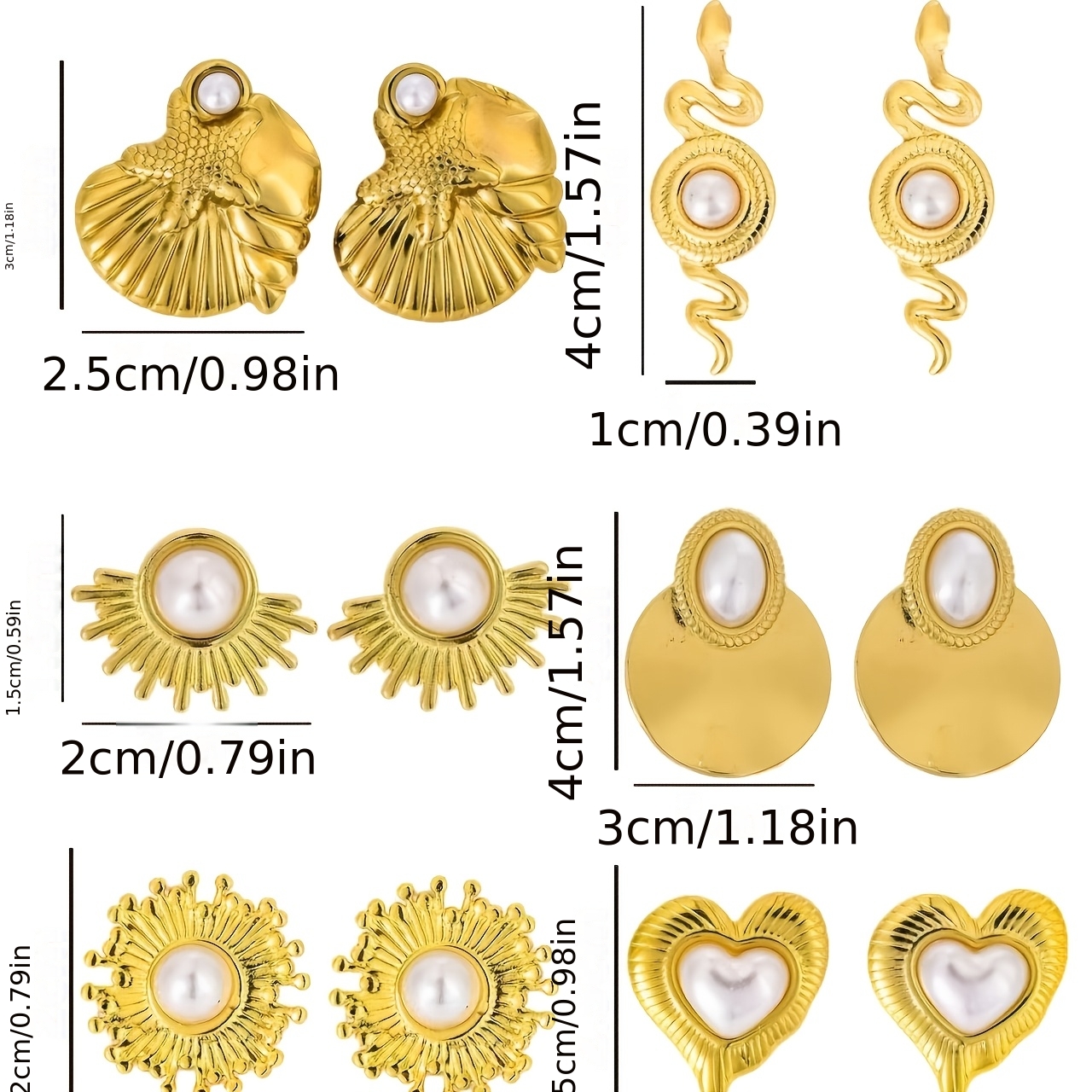 3 Pairs Women's Fashion Earring Set, Gold-Plated