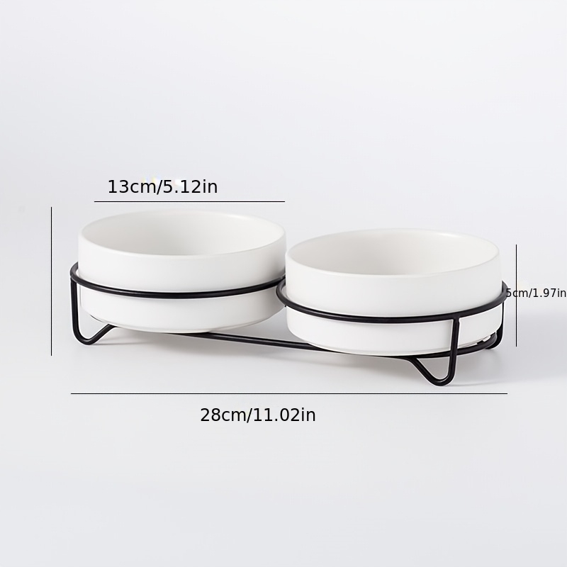 TEMU 3pcs Ceramic Cat Bowls With Iron Stand, Elevated Pet Food Water Bowls Set, Non-slip Raised Dishes For Small Dogs Cats, Neck Protective Pet