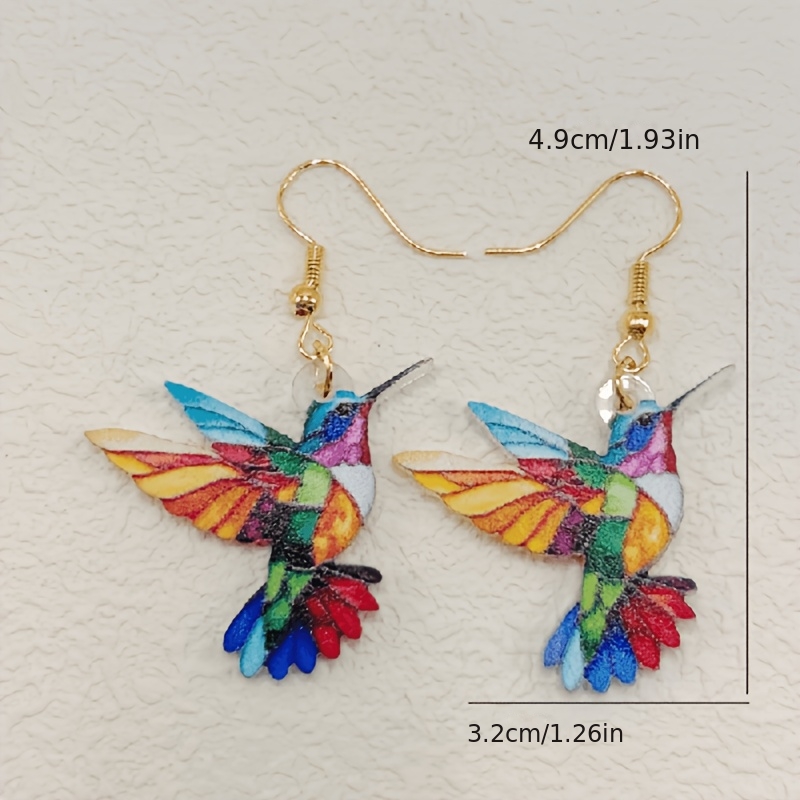 Bohemian Punk Style Rainbow Hummingbird Earrings