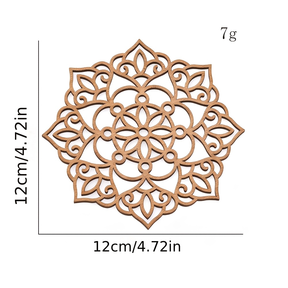 Image of Wooden Lotus Mat Pad Coaster Hollow Mandala Flower Wall Hanging Crystal Grid Base Craft Yoga Meditation Home Kitchen Table Decor Placemat