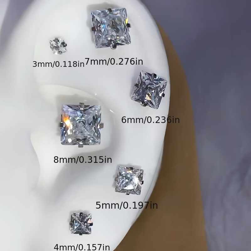 TEMU 2pcs/1pair Stainless Synthetic Synthetic Zircon​​ Stud Earrings Exquisite Men's And Women's Four-claw Synthetic Synthetic Zircon​​ Ear Bone Stud