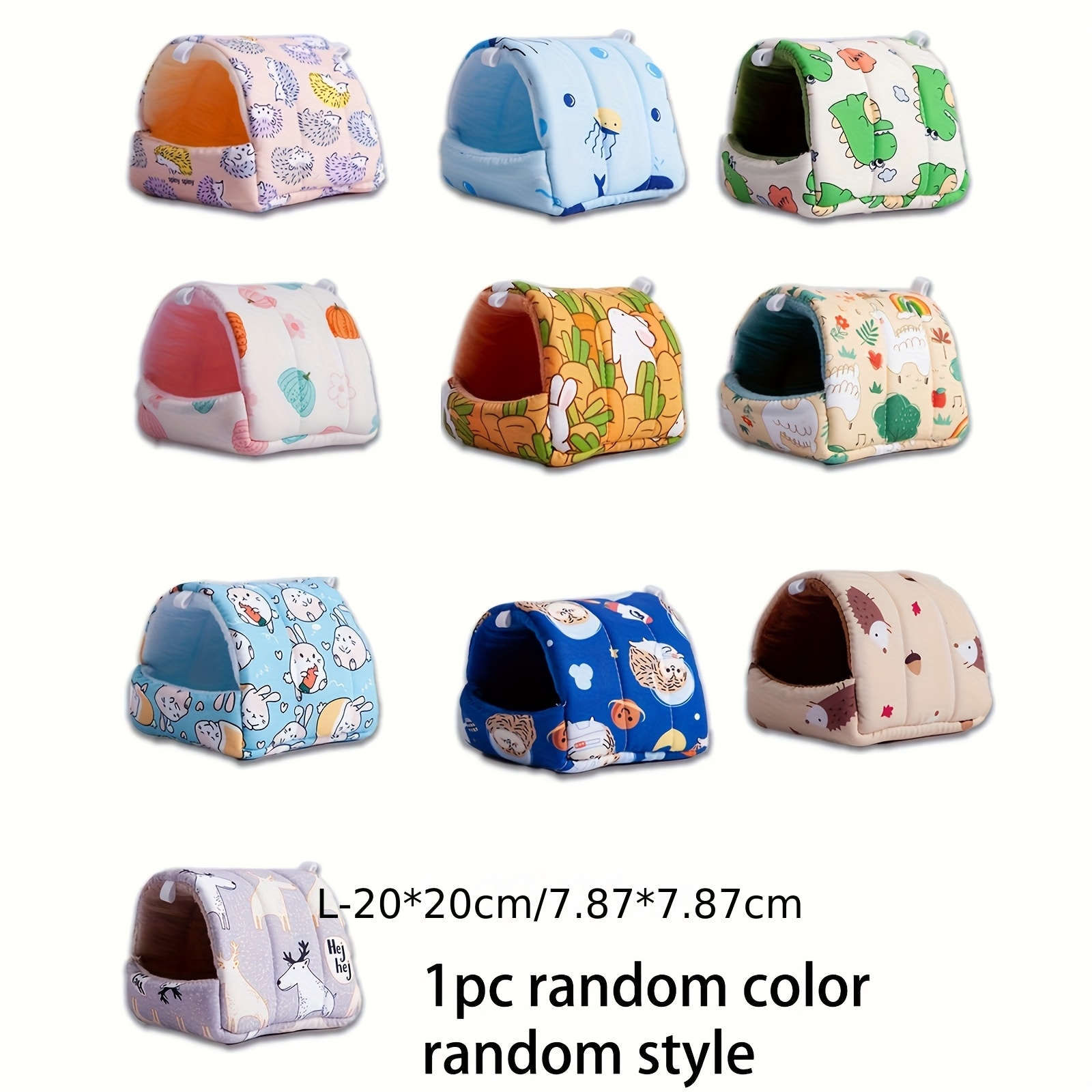 E-shop 1 Stück Kleines Haustier-Nest – Weiche, warme Winterbett mit süßen Tiermustern (Tiger, Kaninchen, Kakteen) für Hamster, Papageien,