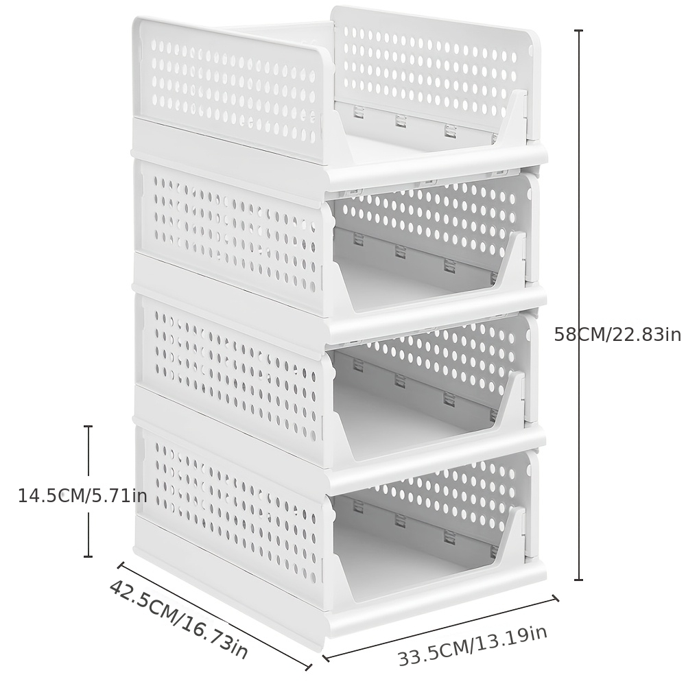 4-layer Clothing Storage Box With Sliding Design. Stackable Wardrobe Storage System For Storing Clothes And Other Items. White