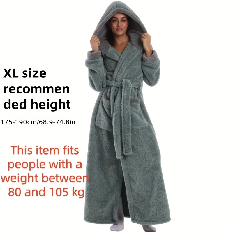 1 stuks Extra Lange Badjas - Dikke Winter Badjas met Capuchon, Pluche Fleece-achtige Textuur, Elegante Badjas voor Thuis & Reizen voor Vrouwen/Mannen