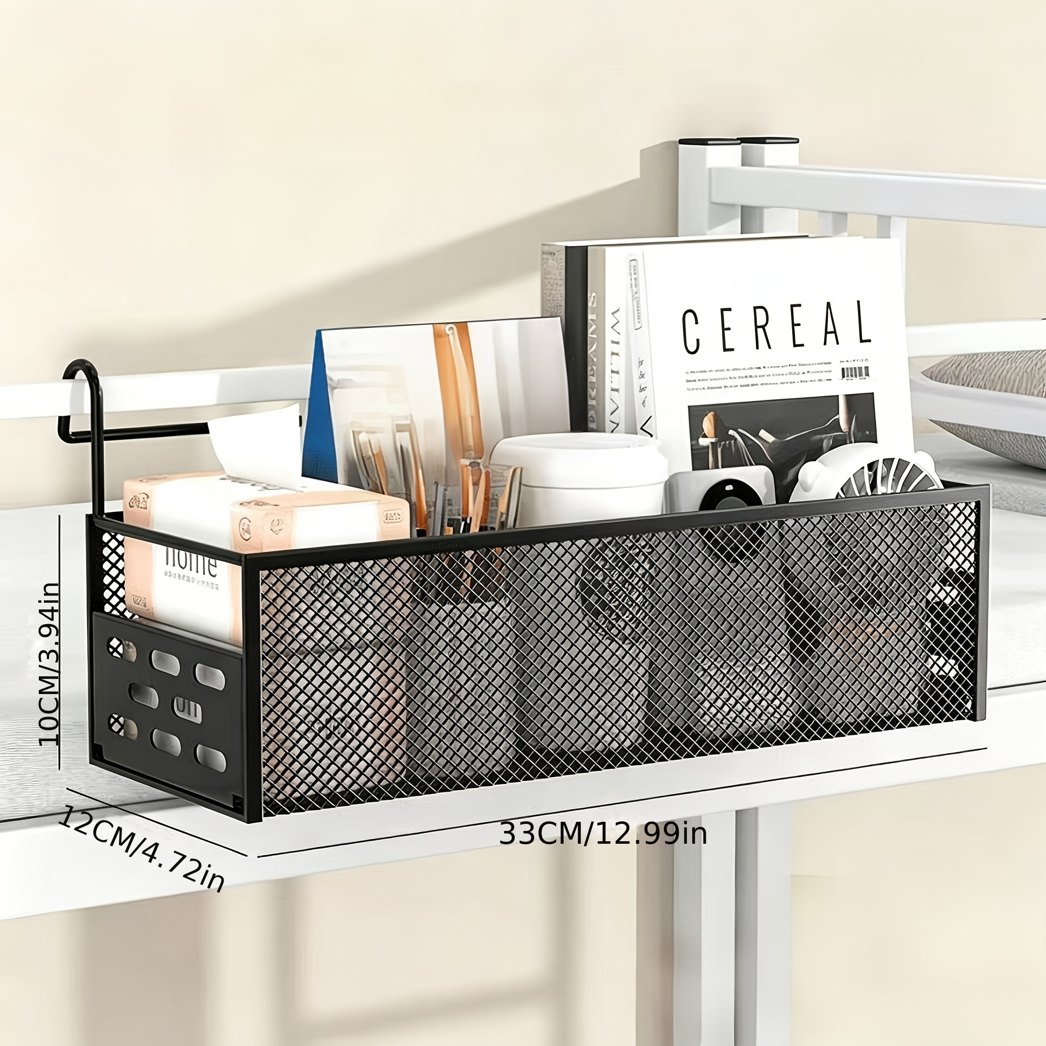 TEMU Étagère de rangement mobile pour lit de dortoir, large et étendue, panier de rangement suspendu pour lit, étagère de rangement pour chambre et