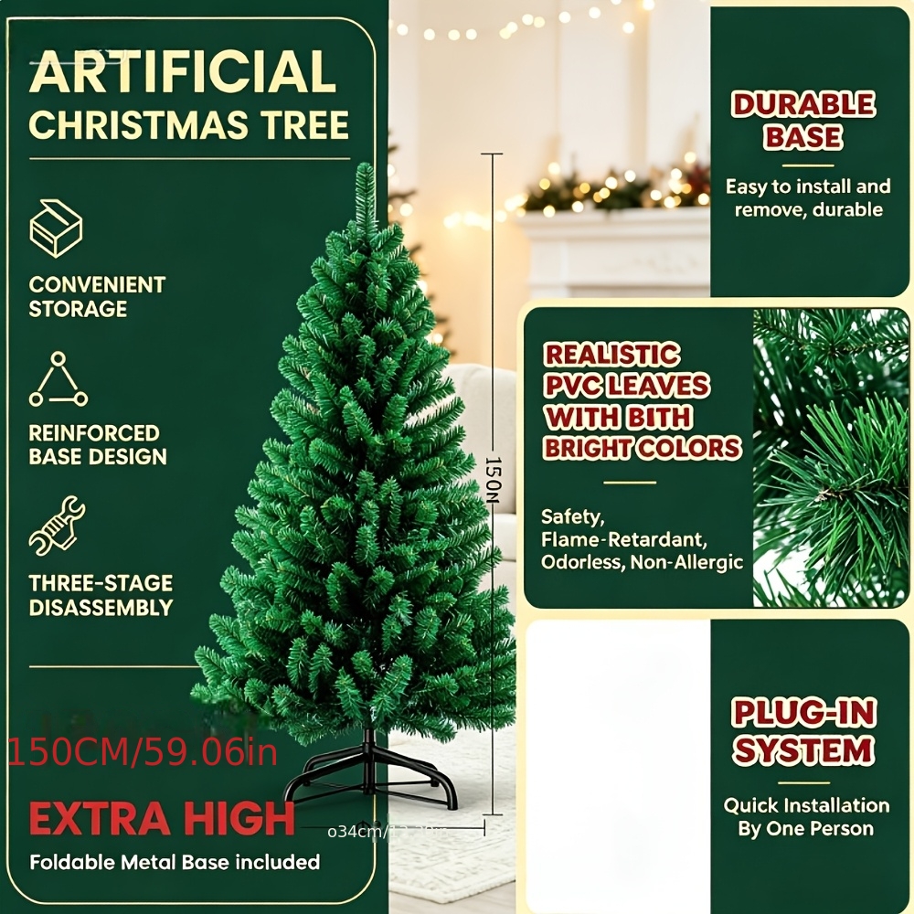 Image of Bayernlive Pvc Christmas Tree, Artificial , Metal , 2m/1.5m//2.1m, Tree For Outdoor Use, Christmas Decoration, Dense Branches, , Durable