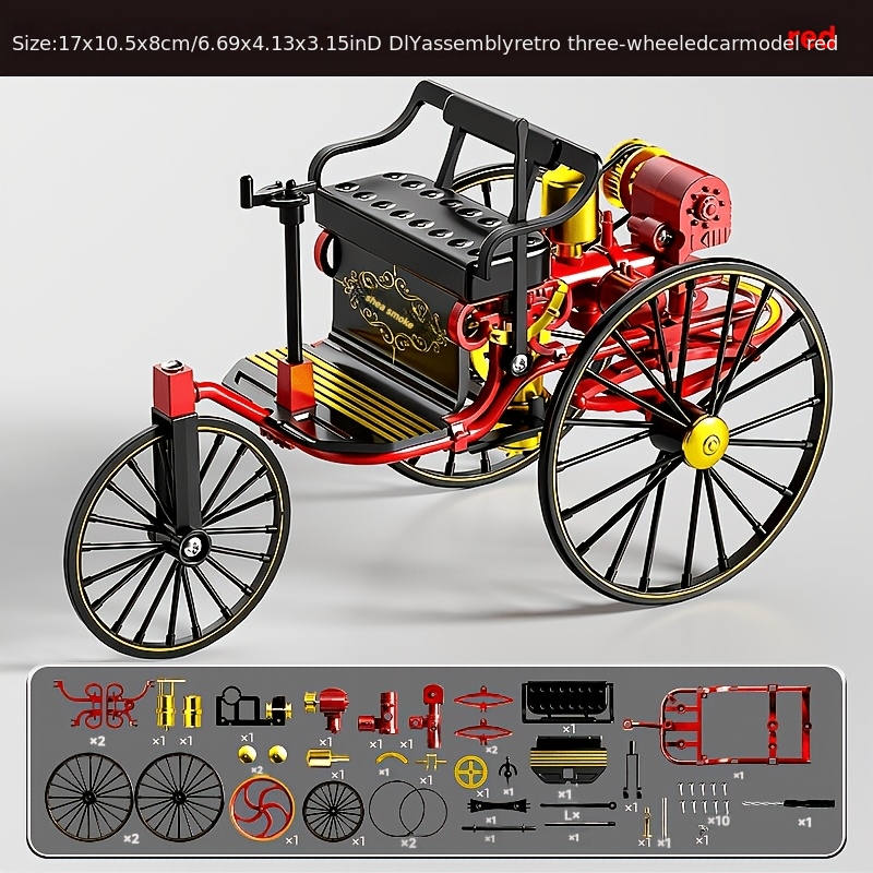 TEMU 51pcs Assembly Model Tricycle Retro Vintage Car Ornament