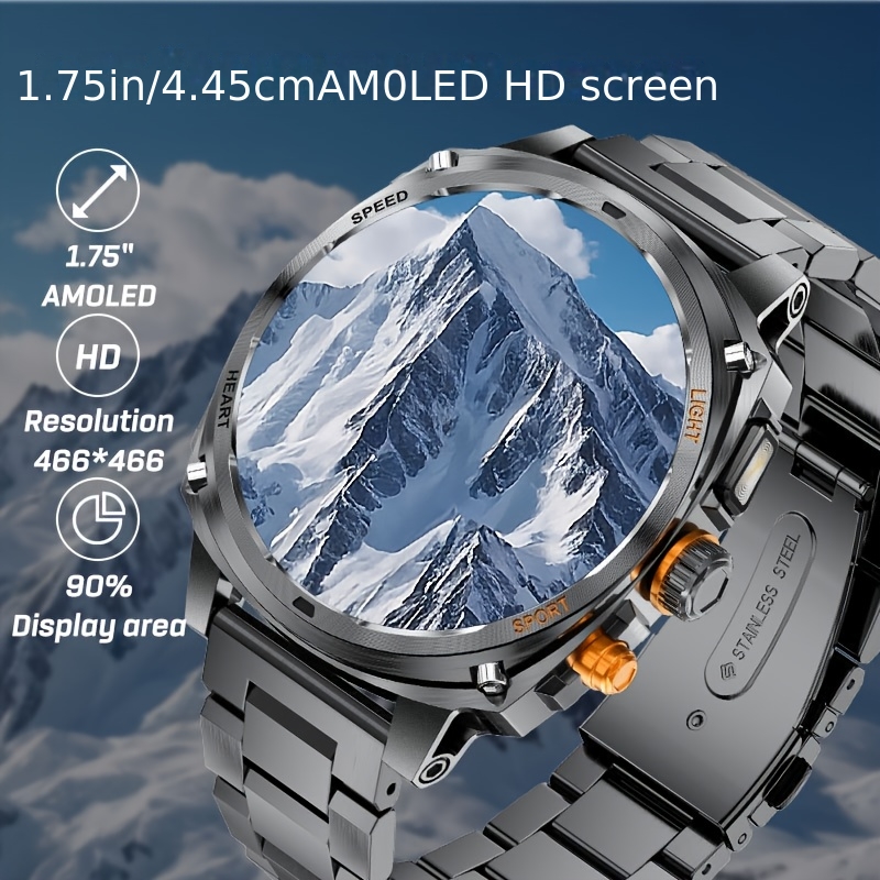 Montre Connectée Homme SIEMORL pour iPhone et Android avec Appels Bluetooth, Lampe LED, Écran AMOLED 1,75 Pouces, Résistante à l'Eau IP170,18cm, Batterie 800mAh, Suivi Sportif 100+ Activités