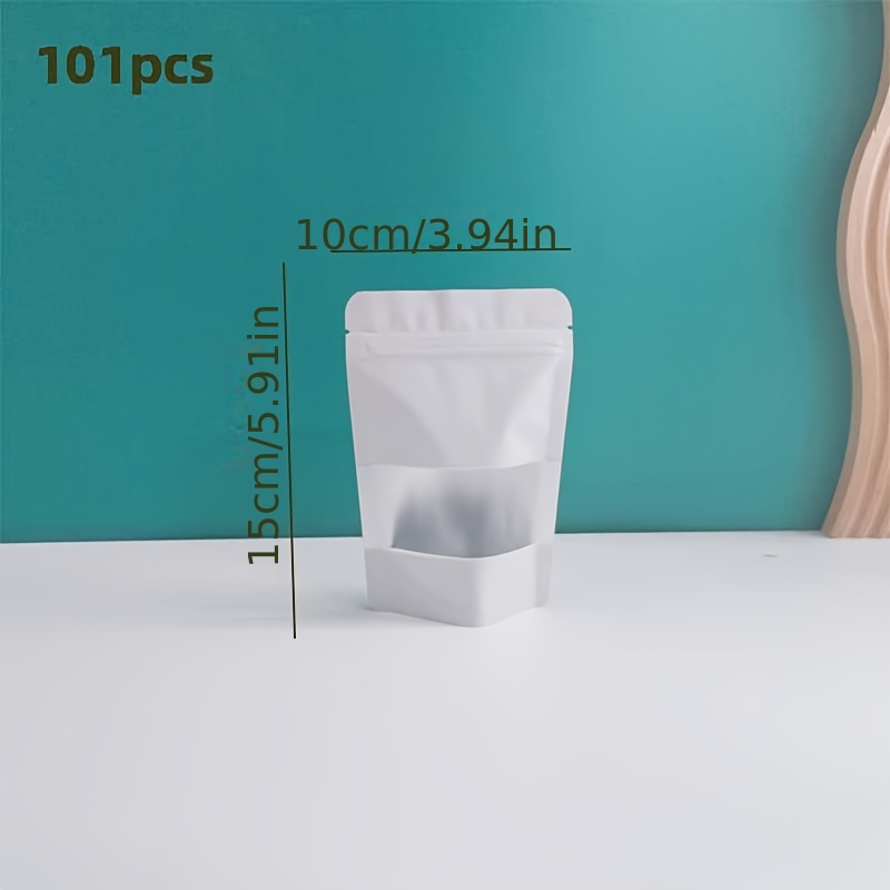 TEMU 101pcs White Reusable Self-sealing Plastic Bags With Window - Food Storage Bags For Coffee, Tea, Candy, Holiday Packaging Multi-functional