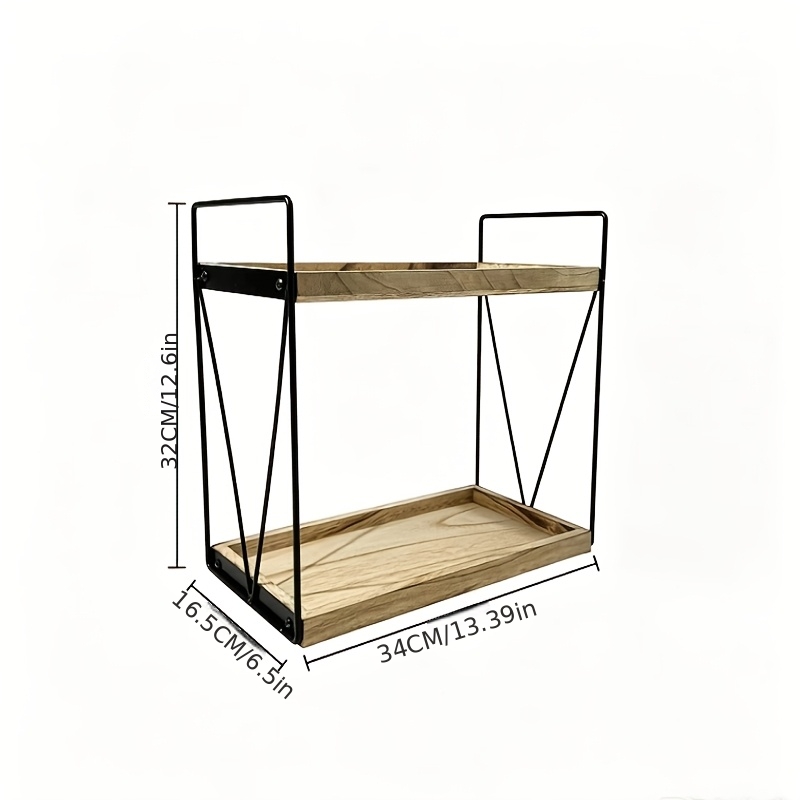 TEMU 2-tier Rustic Wood And Black Metal Countertop Organizer Shelf, Double Layer Bathroom Vanity Tray Makeup Storage Rack, Kitchen Station Desktop