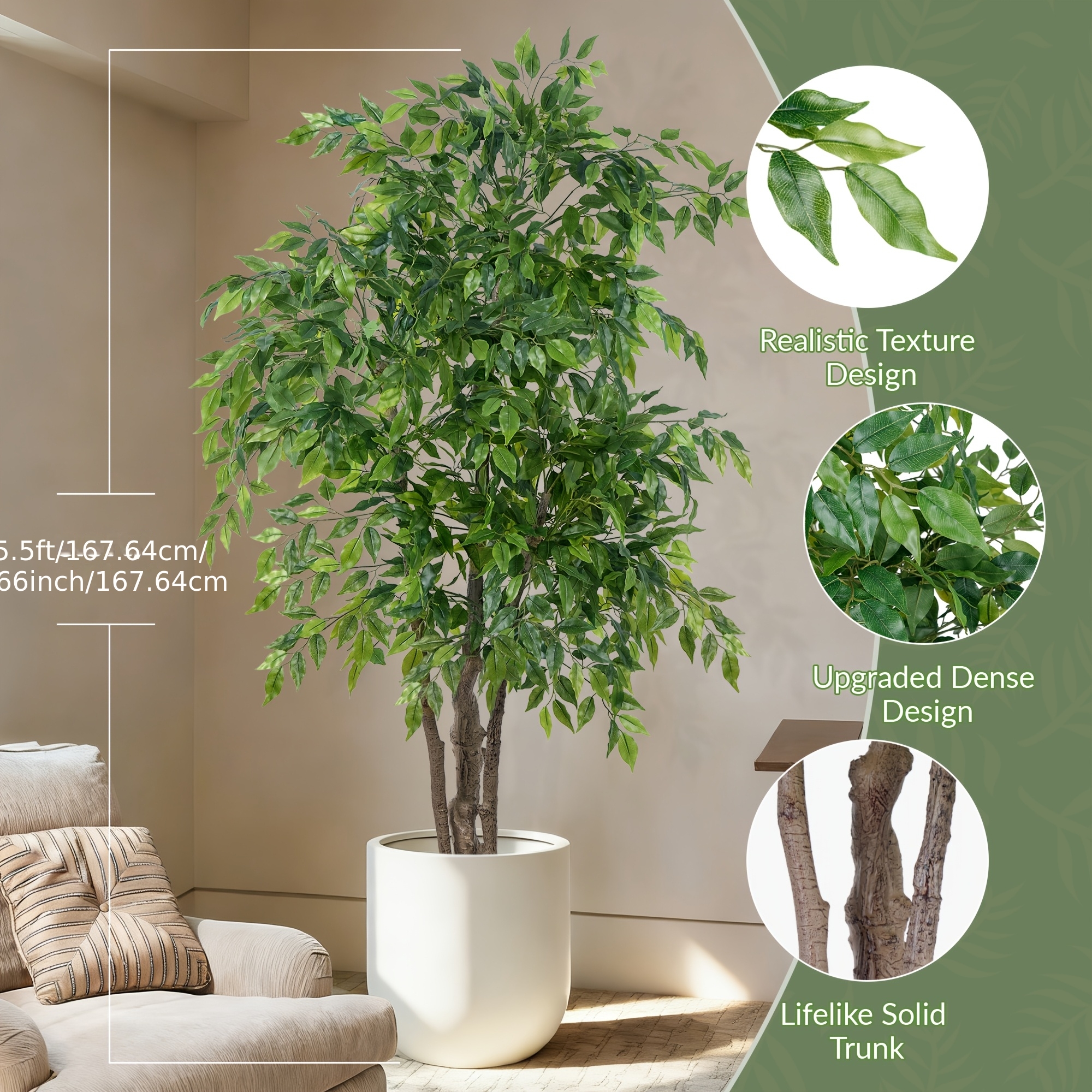 1.8m Kunstmatige Ficusboom met Witte Pot