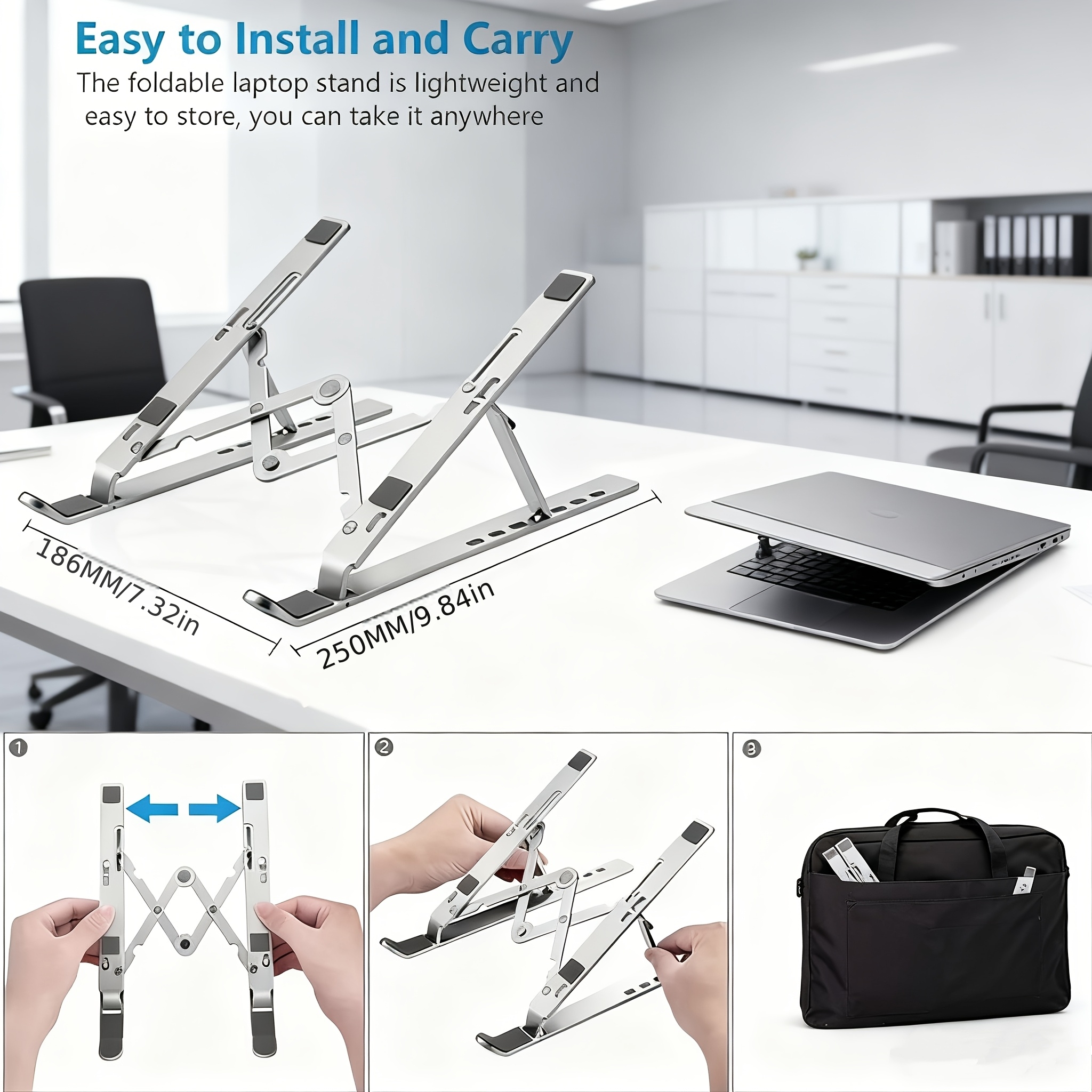 1pc laptop stand made of aluminum alloy with non slip silicone 7 height adjustment settings   suitable for office business gaming watching compatible with   inch tablets and laptops Product details 2