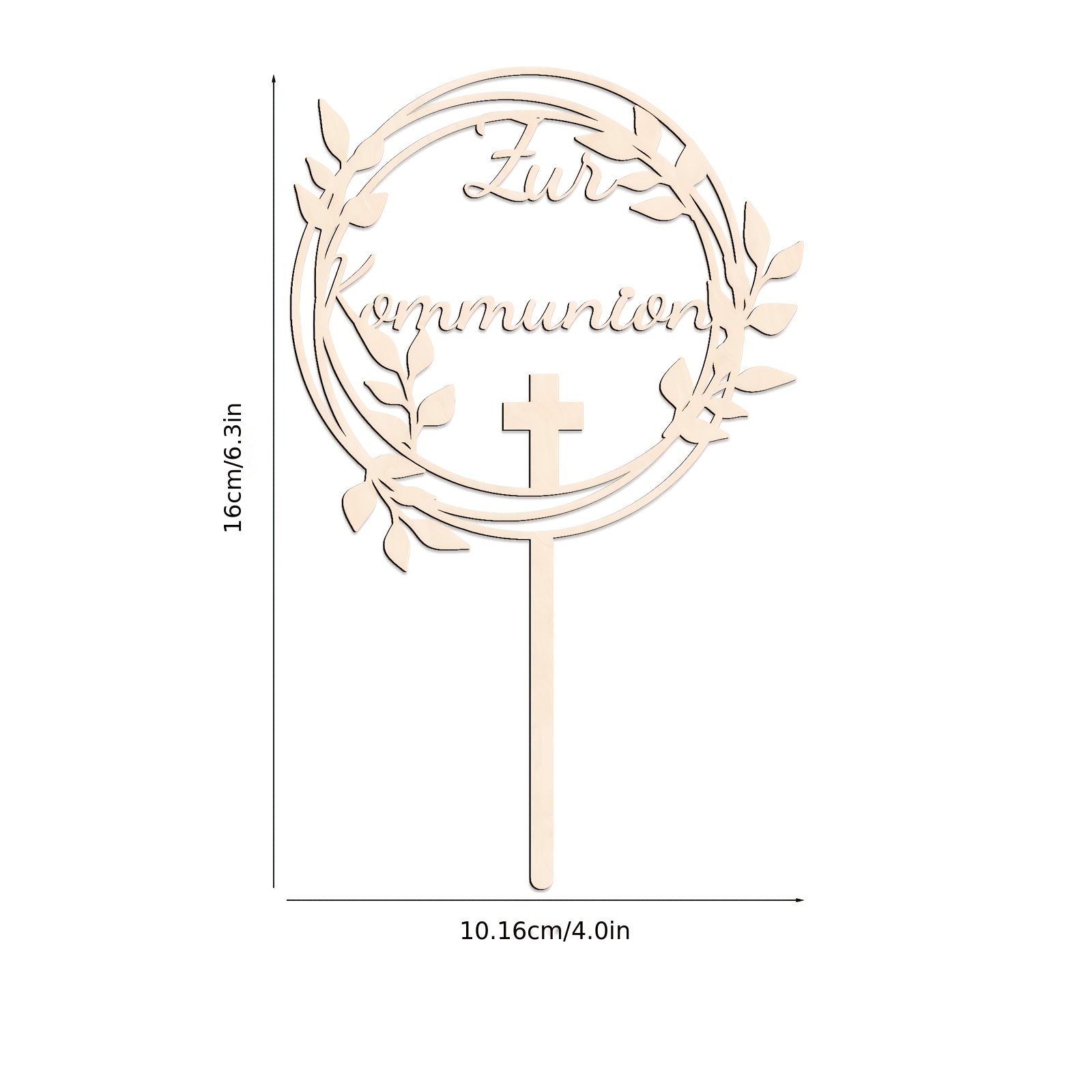 Image of 1pc Zur German First Holy Communion Wooden Cake Topper, First Holy Communion Wooden Cake Decoration For First Holy Communion, Baptism, Confirmation Party Decoration Supplies