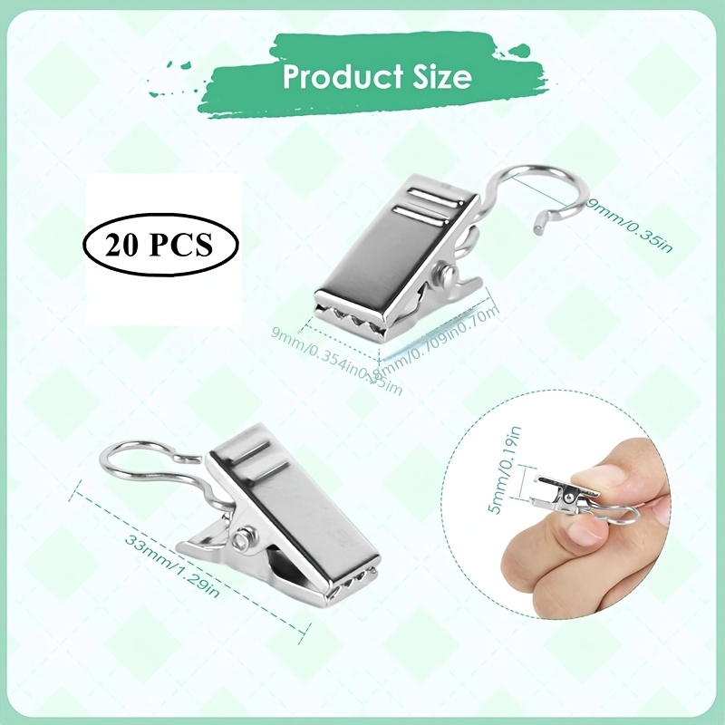TEMU 20-pack Curtain Clip Set, Stainless Steel Small Curtain Clips With Hooks, Silvery, Shower Curtain Hook Clips, Multi-functional Curtain Clips For