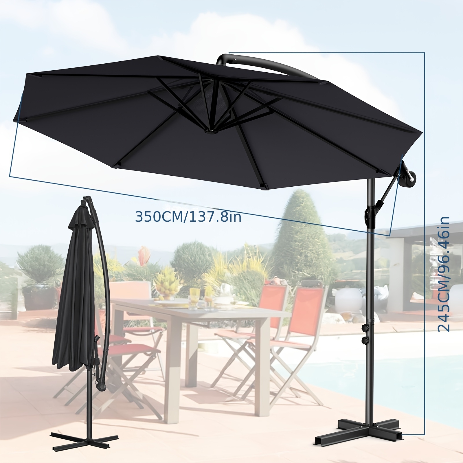 Large Cantilevered Parasol With Crank Handle