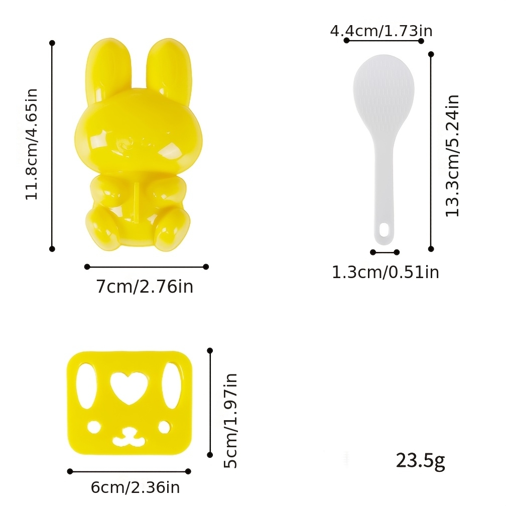TEMU Set de moules à de riz lapin de dessin animé, kit de fabrication de sushi, accessoires bento, moules à sushi animaux mignons, façonneurs de riz,