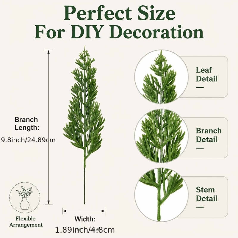 TEMU 30 Artificial Christmas Pine Branches, 10-inch Artificial Evergreen Norfolk Pine Needle Stems, Artificial Pine Needle Decor For Diy Christmas