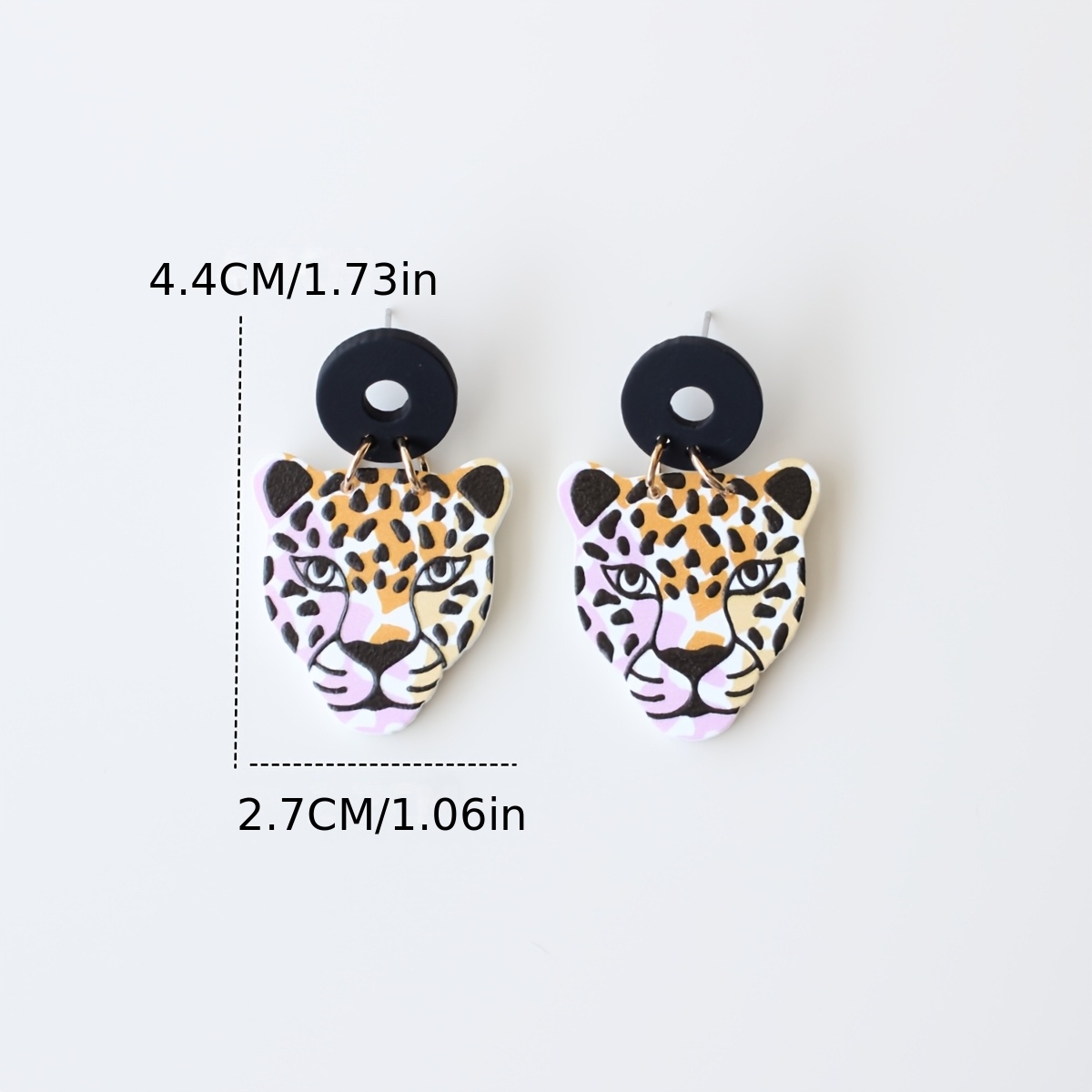 Women's Retro Leopard Head Dangle Earrings, Clay-Textured