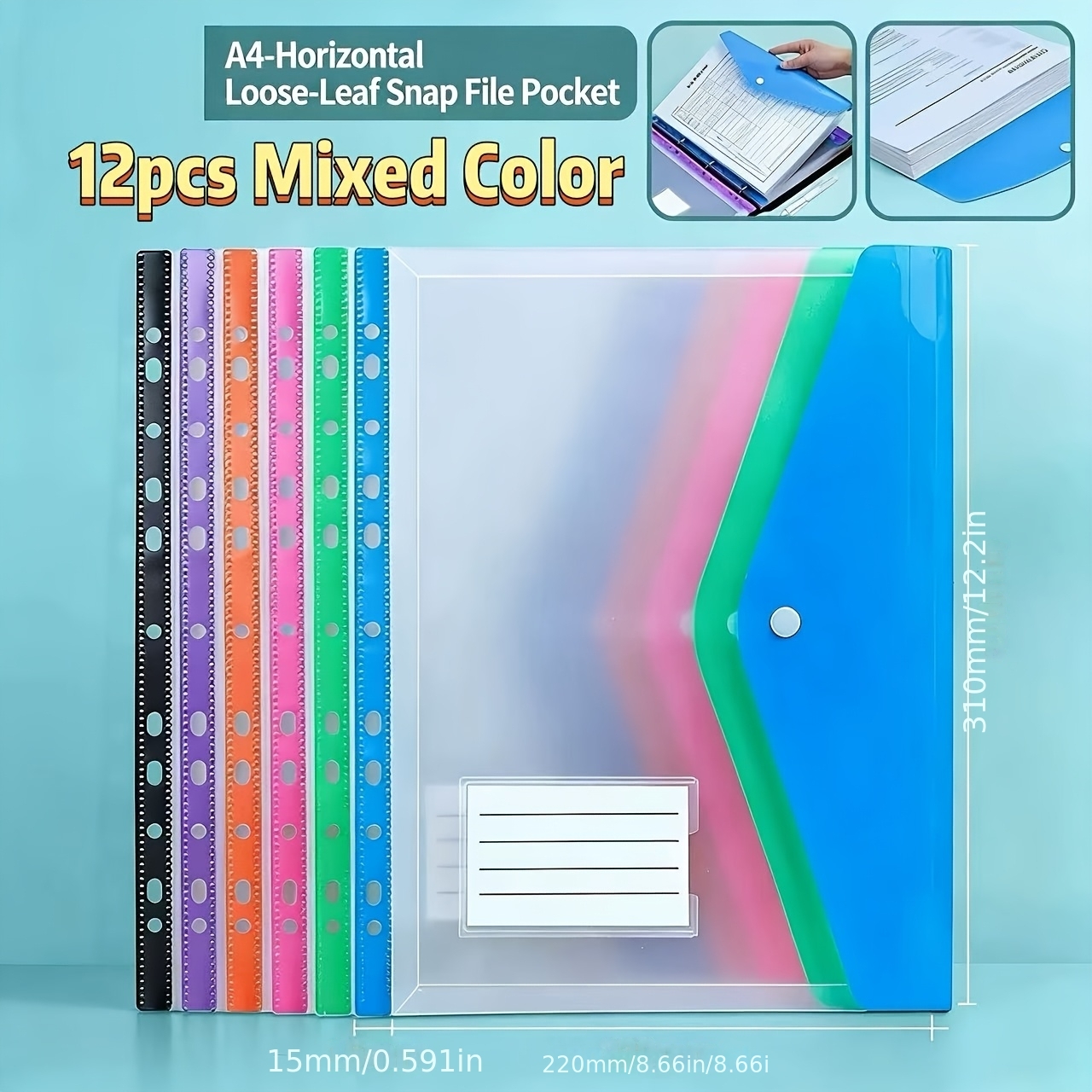 TEMU 12pcs A4 Expandable Folders, With 11-ring Binder Inserts, Fit Various Types, Pp Plastic File, Multiple Vibrant Colors, Ideal For School, Office,