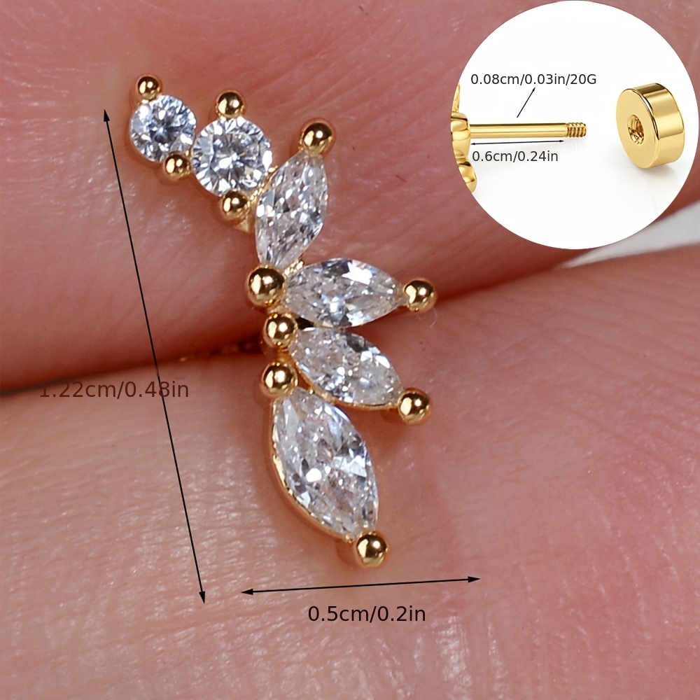 TEMU 2d Flat, 1pc Dainty Real 18k Gold Plated Earrings Flat Back Cartilage Earrings Screw Back Stud Cubic 5a Zirconia Helix Rook Upper Ear Standard