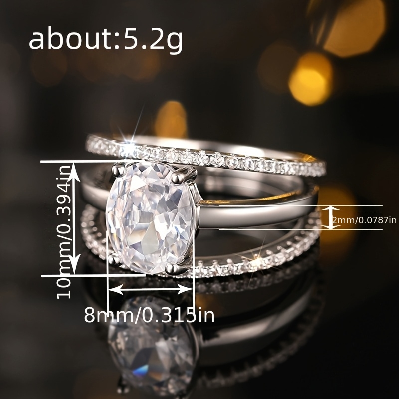 3pcs/Set Oval Cut CZ Engagement and Wedding Band Set