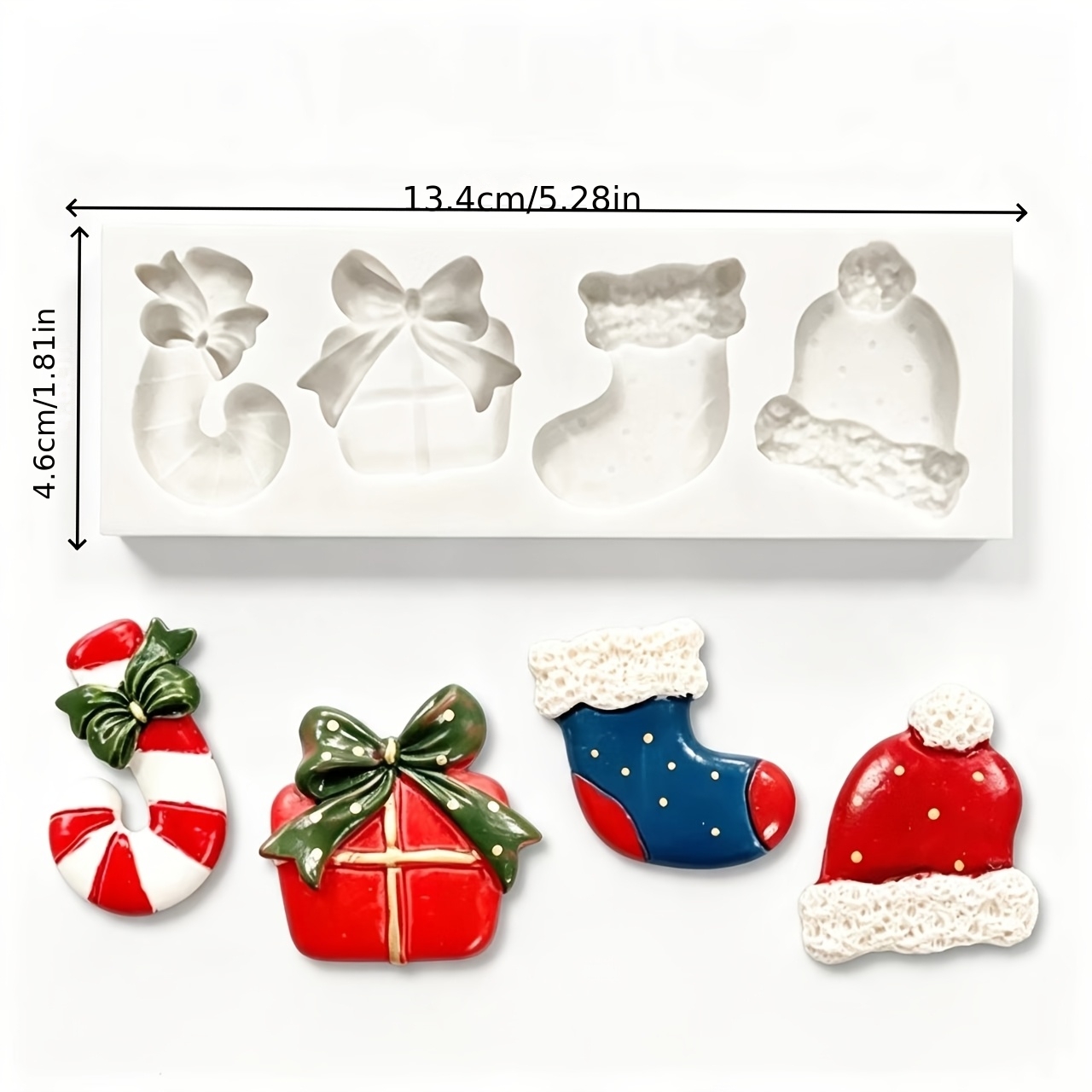 TEMU 4-in-1 3d Resin Silicone Mold - Cane Gift Box Sock Hat Shape Craft, Scented Stone Gypsum Clay Decorative Ornament Tool, Home Use Flexible Easy