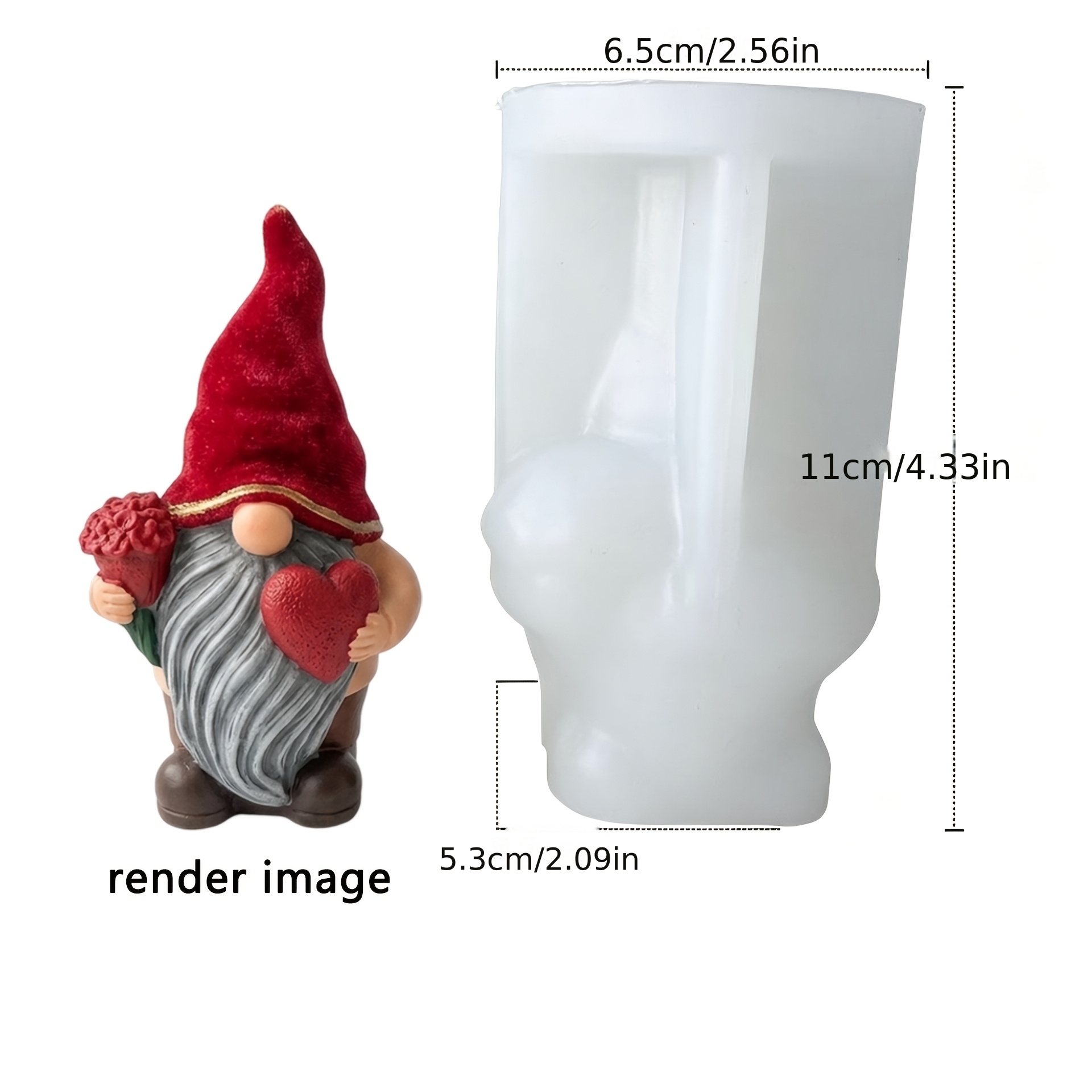 TEMU Jdh Love Heart Gnome Shaped Silicone Mold, Easy To Demold, Reusable, Soft And Durable, Suitable For Resin Casting, Scented Candles, Epoxy Gypsum