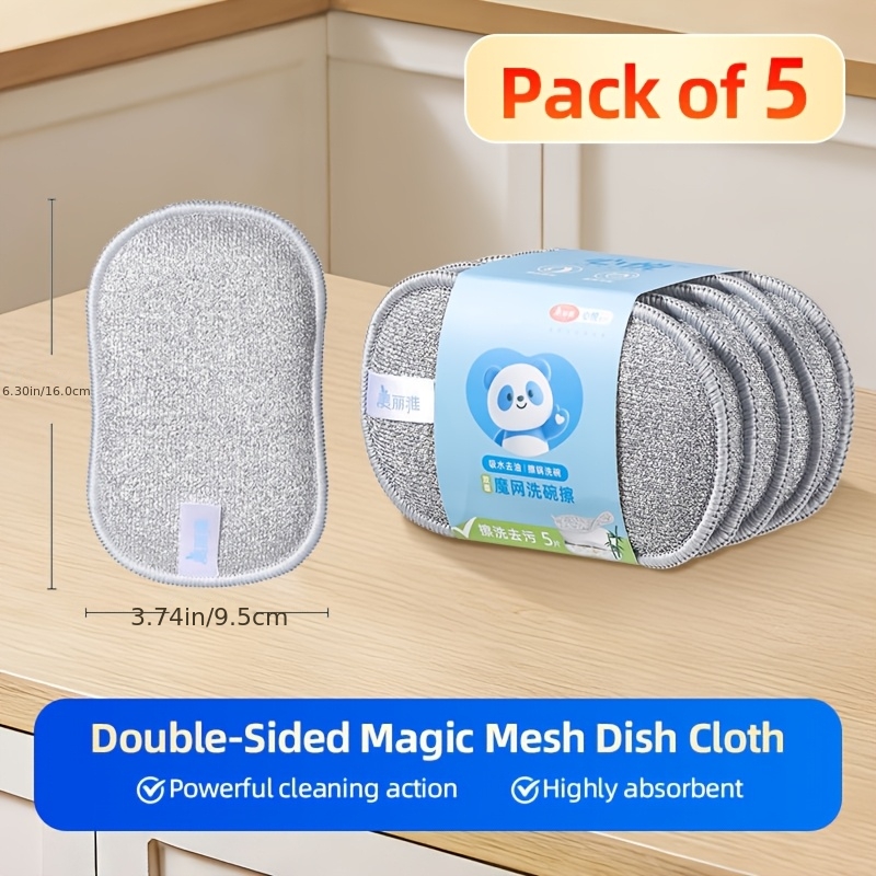 TEMU 5pcs Washable And Reusable Sponges, Sponge Erasers For Removal, Double-sided Kitchen Cleaning Sponges, Scouring Pads, Kitchen Sponges,