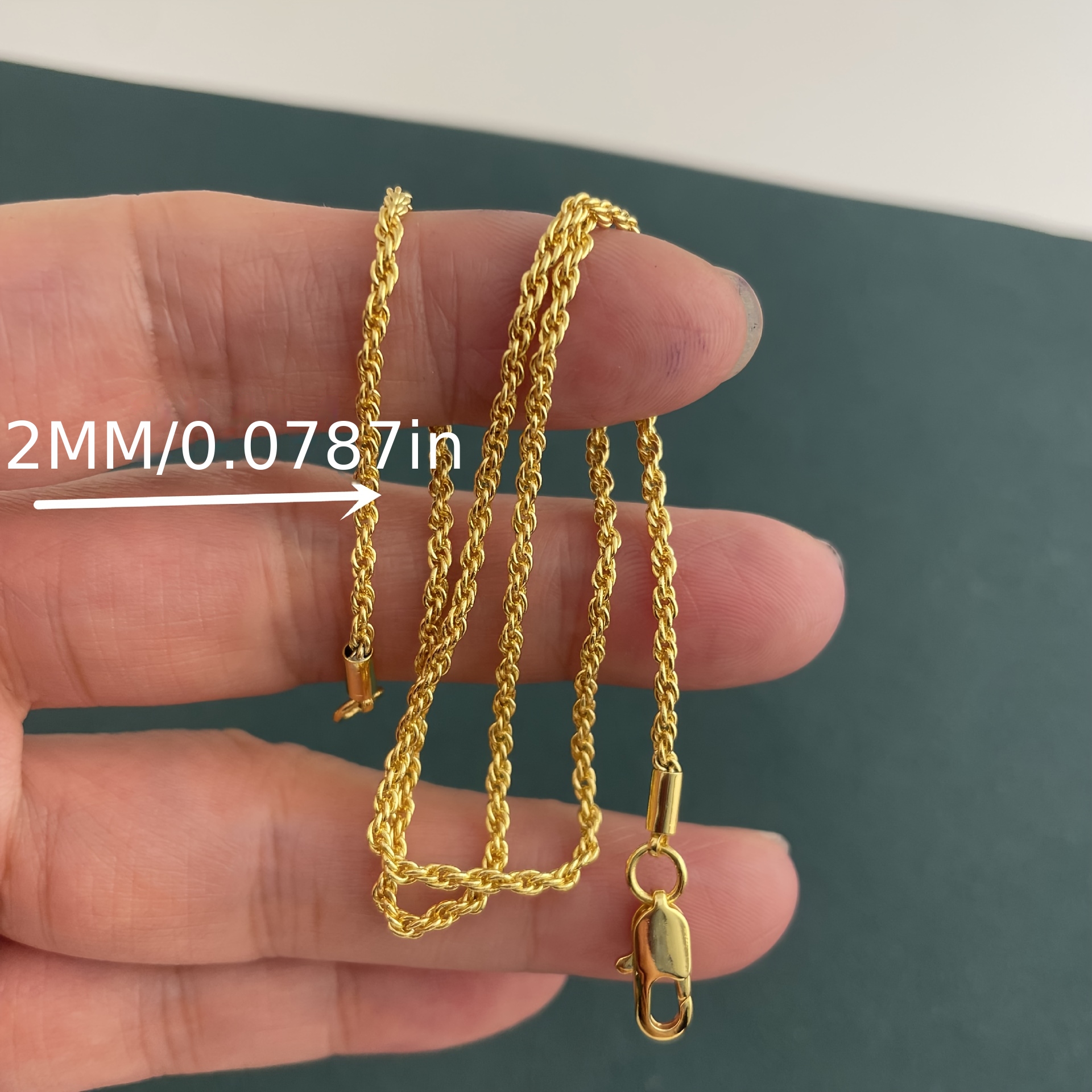 TEMU Collier Tressé Corde Tordue 2Mm Plaqué Or 18K Homme Femme Bijoux - Meilleur Cadeau pour Couples et Famille